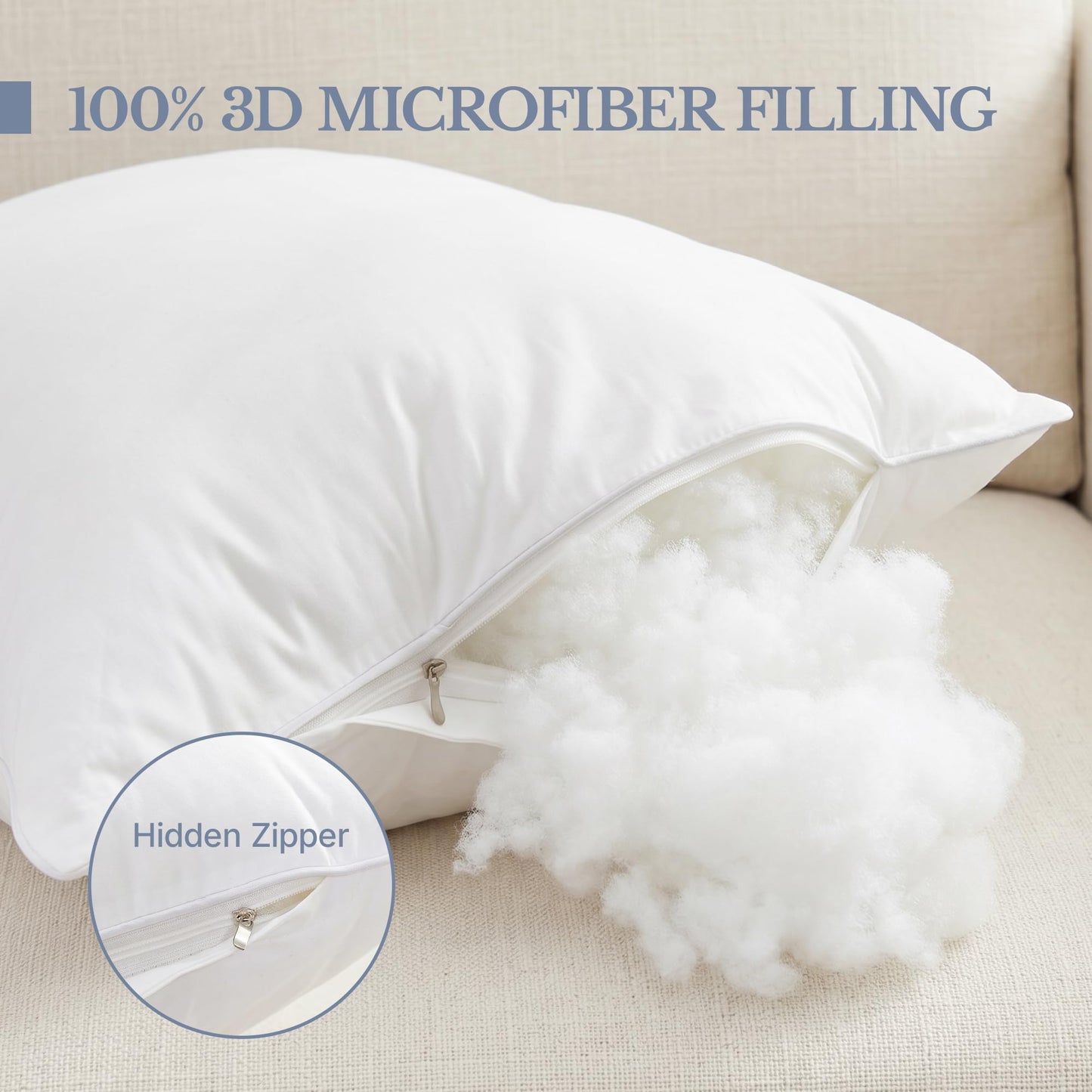 Leeden 18 x 18 Pillow Inserts (Set of 2) - Throw Pillow Inserts with 100% Cotton Cover - 18 Inch Square Interior Sofa Pillow Inserts - Decorative Pillow Insert Pair - White Couch Pillow