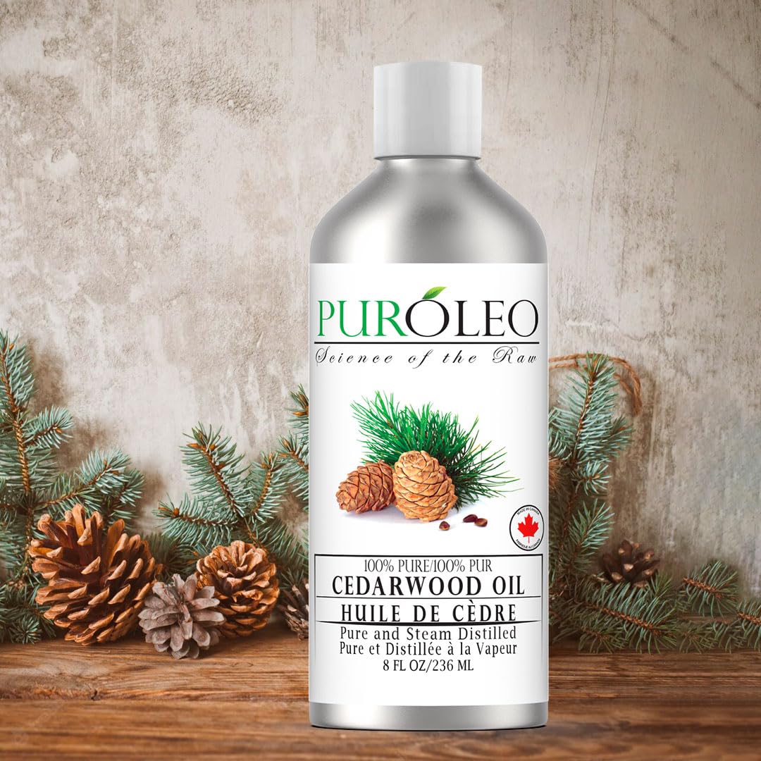 PUROLEO Cedarwood Essential Oil 8 Fl Oz/236 ML (Packed In Canada) 100% Pure & Natural Cedarwood Oil for Aromatherapy, Relaxation, and Skin Care - Therapeutic Grade Cedarwood Oil for Diffuser