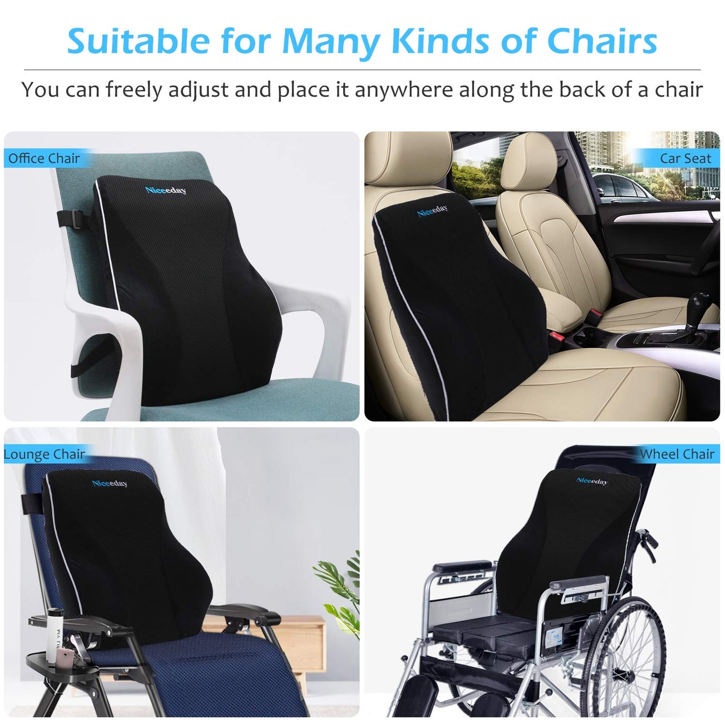 Lumbar Support Pillow for Office Chair Car Lumbar Pillow Lower Back Pain Relief Memory Foam Back Cushion with 3D Mesh Cover Gaming Chair Back Pillow Ergonomic Back Rest for Wheelchair Desk
