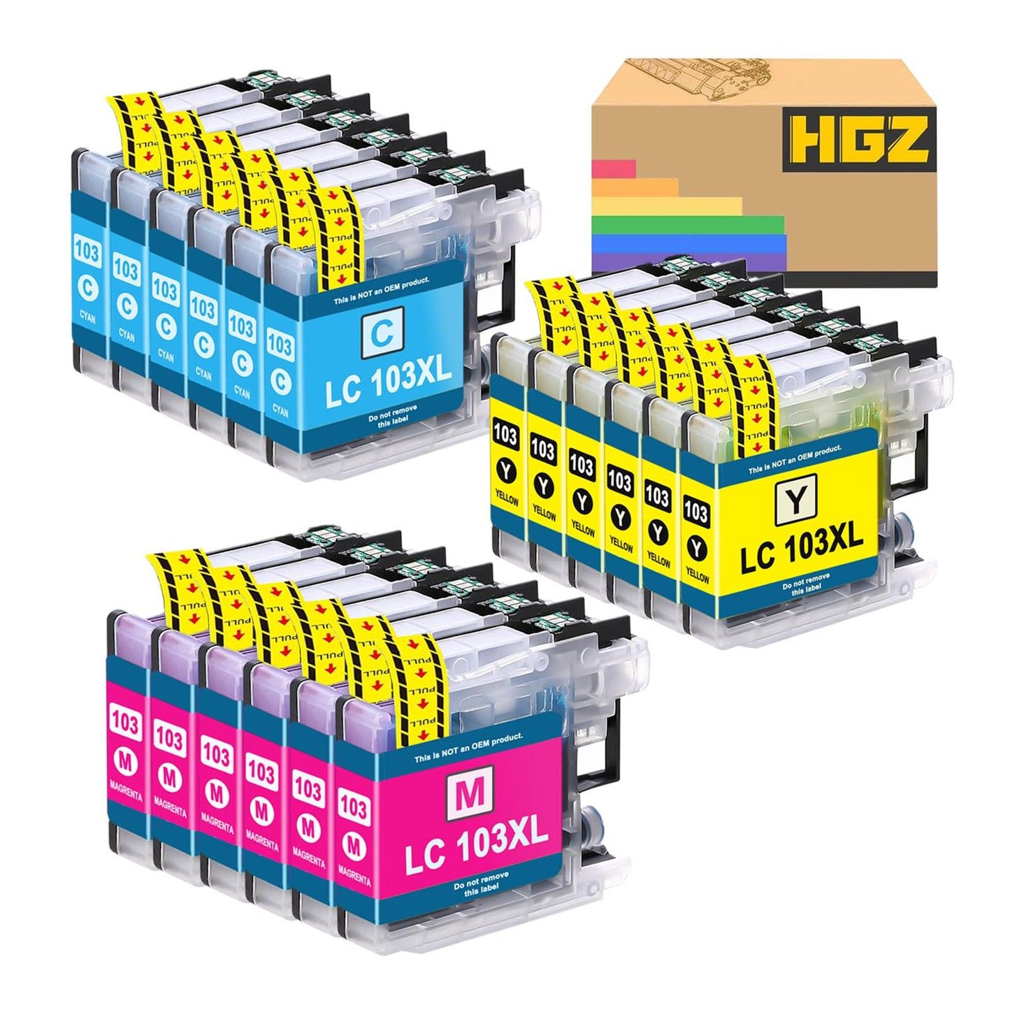 HGZ 18 Color Compatible Ink Cartridge Replacement for Brother LC103 Compatible with Brother MFC J870DW J450DW J470DW J650DW J4410DW J4510DW J4710DW J6720 (6C+6M+6Y)