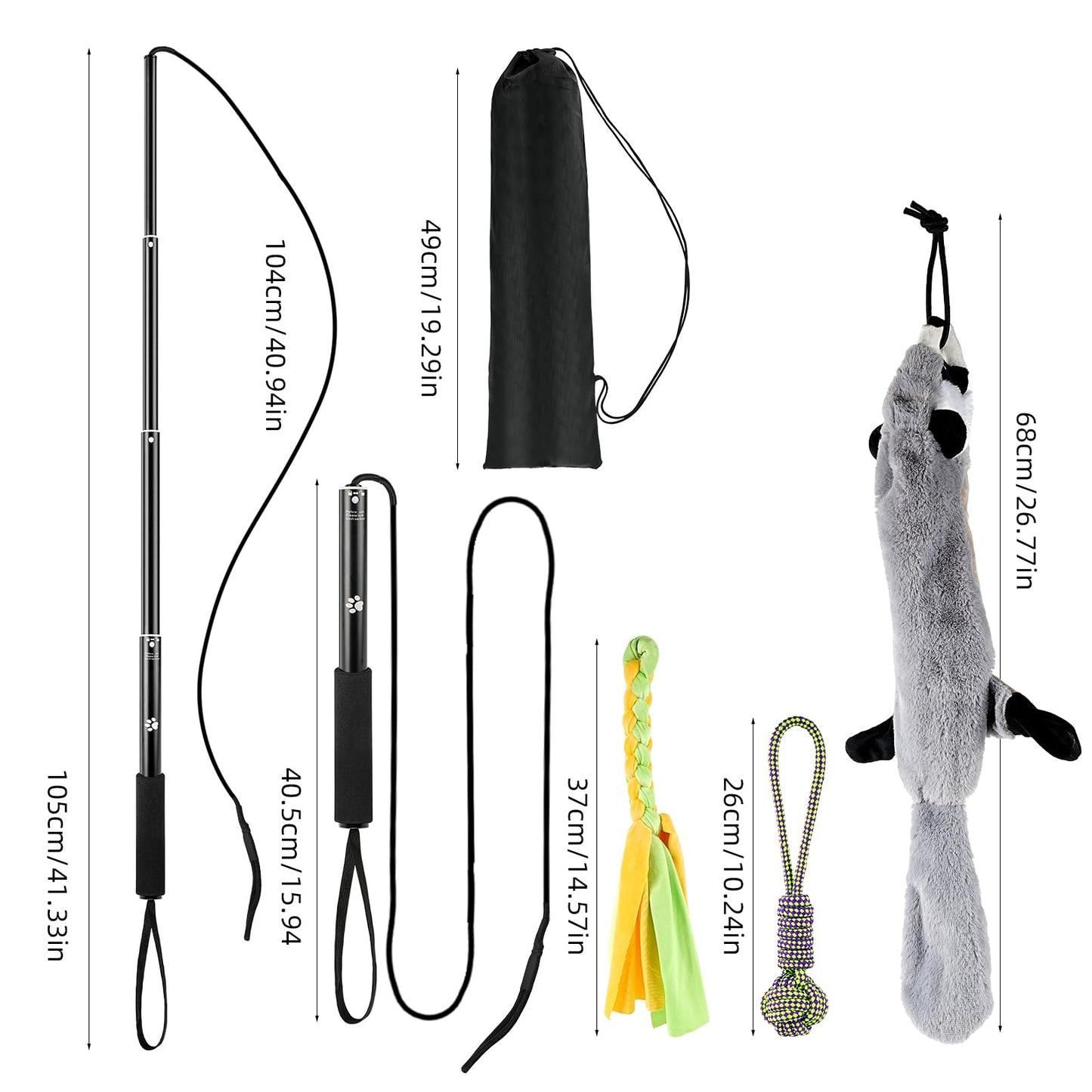 COM4SPORT Flirt Pole for Dogs, Extendable Dog Flirt Pole with Detachable Interactive Toys Teaser Wand with Lure Chewing Toy for Outdoor Exercise & Training Interactive Toys Heavy Duty Dog Toy