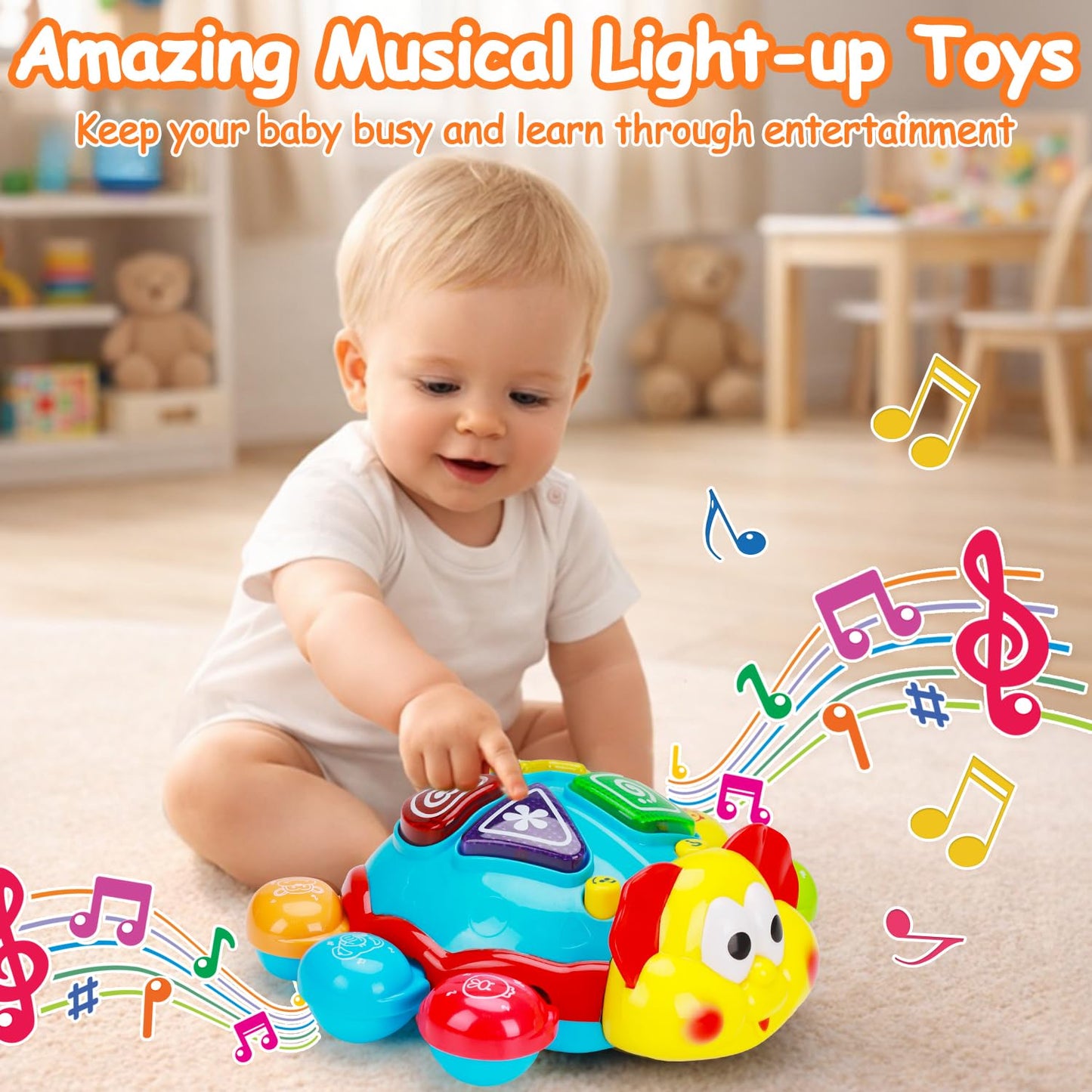 Baby Toys 6-12-18 Months, Tummy Time Toy for 1+ Year Old Learning Crawling Walking Baby Toy for 6 7 8 9 10 11 12 Month Old Infant Light Up Musical Development Toys for Babies Boys Girls Gifts