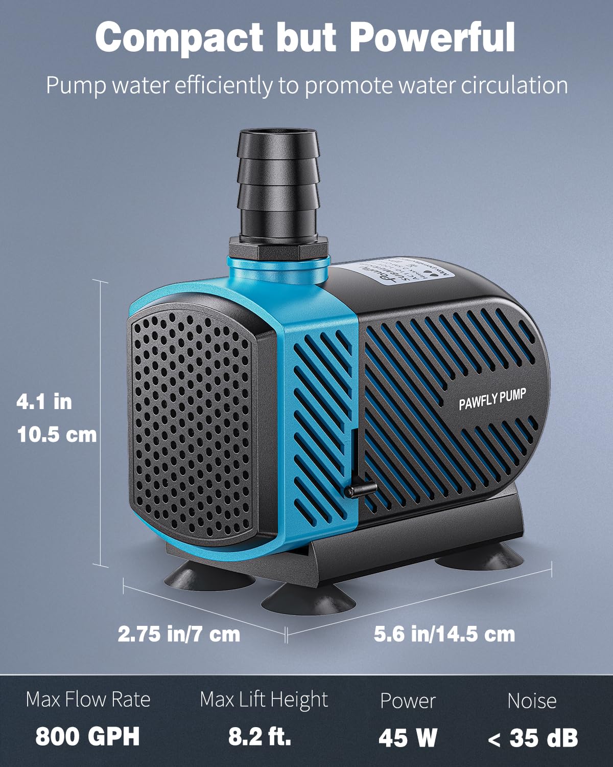 Pawfly Aquarium Submersible Water Pump 800 GPH Ultra Quiet Water Fountain Pump with 8.2 ft. Lift Height Adjustable Water Pump for Fish Tanks Ponds Gardens Waterfalls Statuary and Sumps