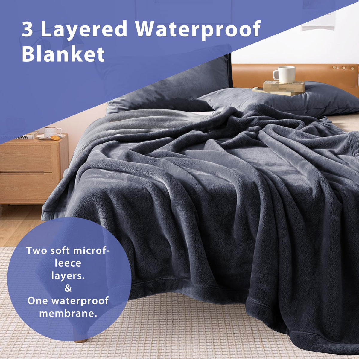 Jasnisy Grey Waterproof Blanket for Bed 80"*60", Reversible Leakproof Stain-Proof Bed Blanket Protector Cover for Couch Furniture (Dark Grey&Light Grey)