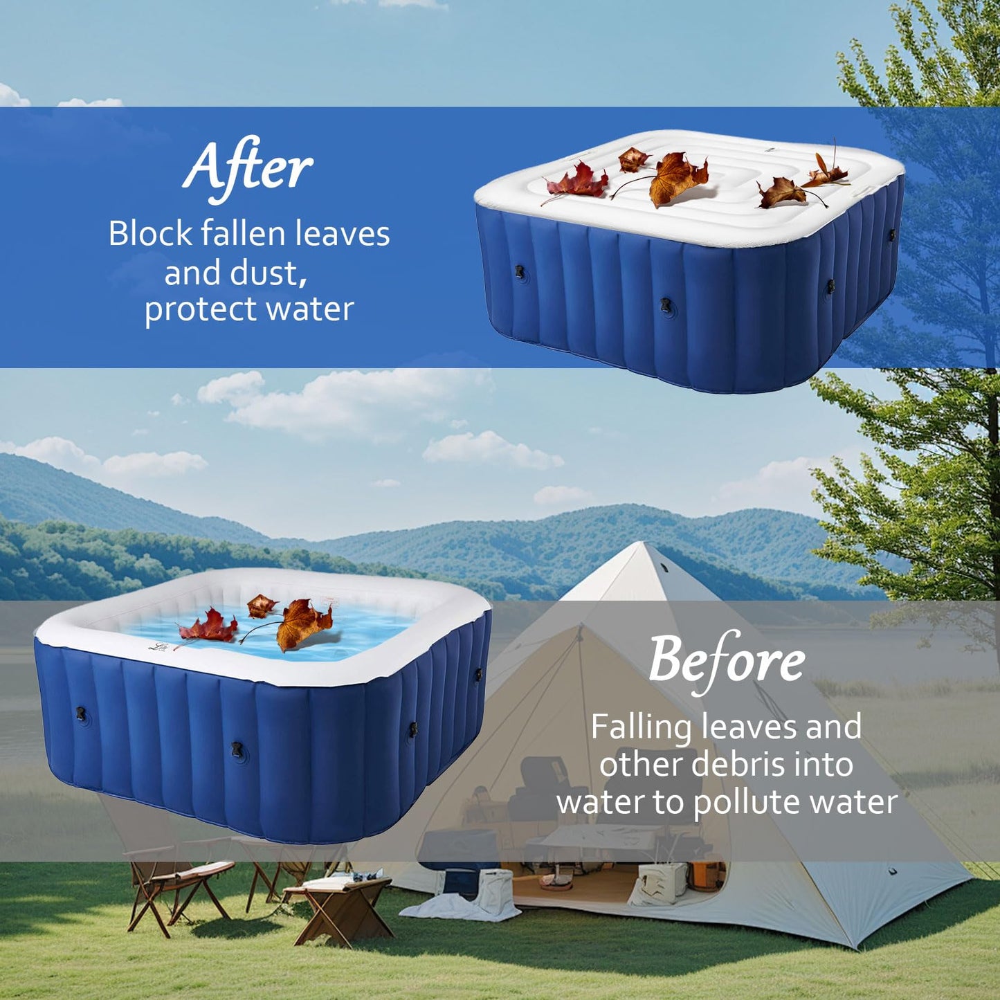 4.6 Ft Inflatable Hot Tub Cover, Square Hot Tub Cover Replacement Foldable Spa Covers Protector for Outdoor Inflatable Hot Tub, Rainproof and Tearproof