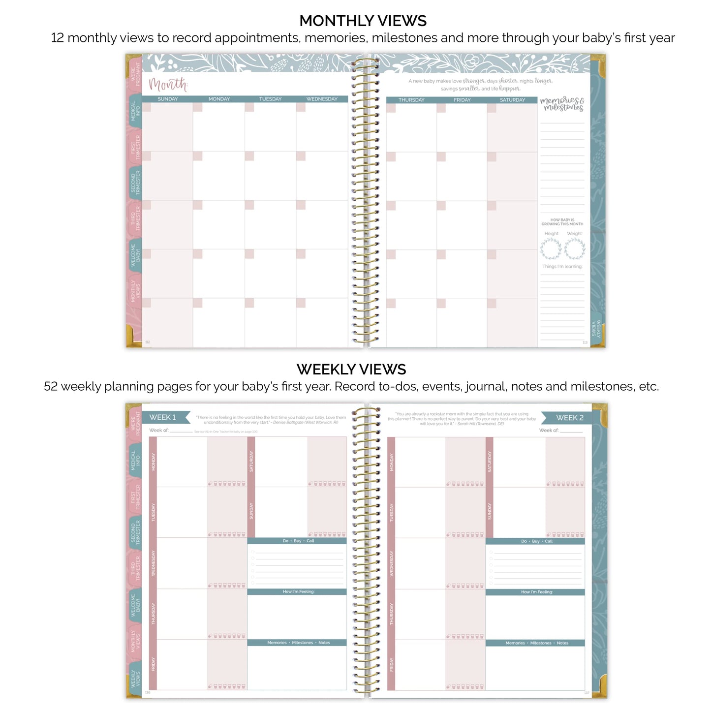 bloom daily planners New Pregnancy and Baby's First Year Calendar Planner & Keepsake Journal with Stickers - Hardcover Scrapbook Memory Book Organizer - (Undated) 8” x 10" - The Story of You