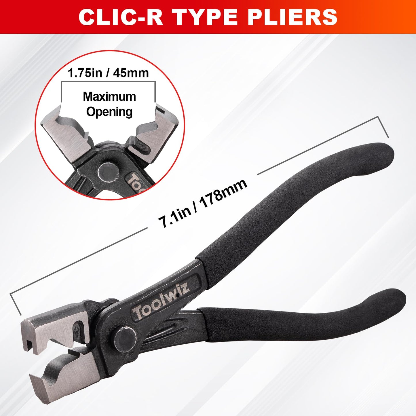 Toolwiz 4 Pcs Hose Clamp Pliers, Spring Coolant Radiator Hose Clamp Pliers Automotive Tools, Includes 27" Long Reach Wire Spring, Flat Band, Remover, Clic-R Type Hand Tools