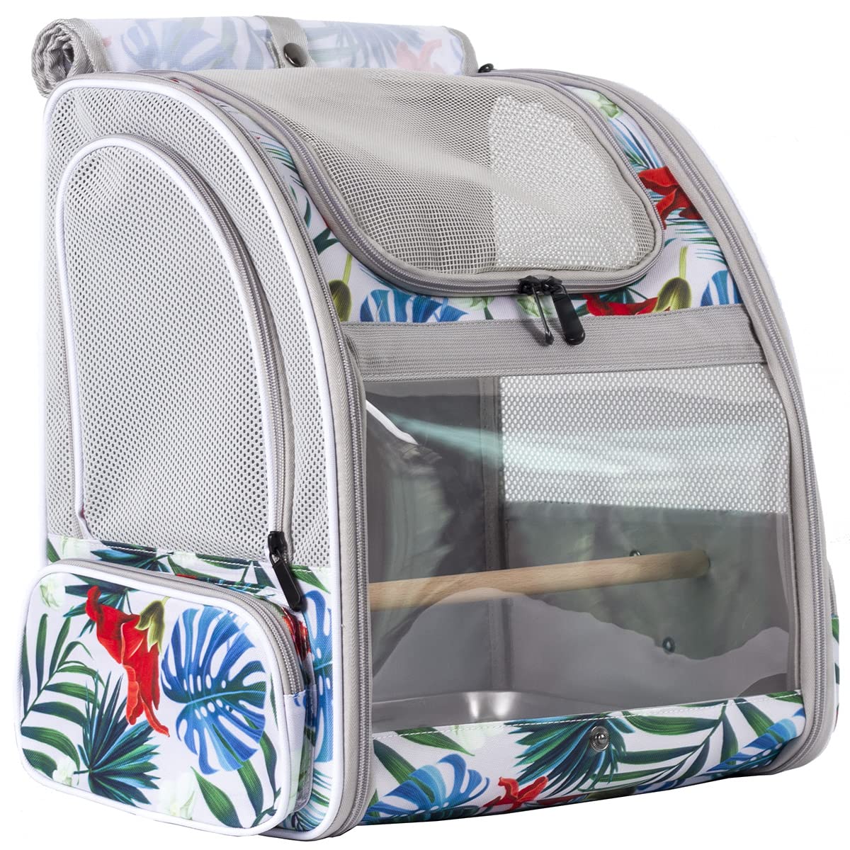 ORIZZP Bird Backpack Carrier with Stand Perch, Travel Backpack for Hiking, Airline Approved Printed Floral Bird Backpack