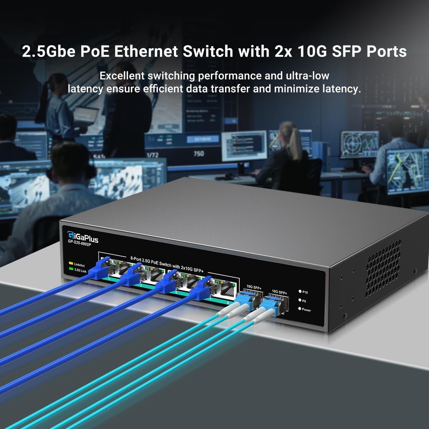 10 Port 2.5Gb Unmanaged PoE Switch with 8*2.5G Base-T PoE Ports, 2*10G SFP+ Uplink, 802.3af/at (PoE+), 80Gbps Switching Capacity, GigaPlus 2.5G PoE Switch for 2.5Gb NAS/PC, WiFi6 Router, Wireless AP