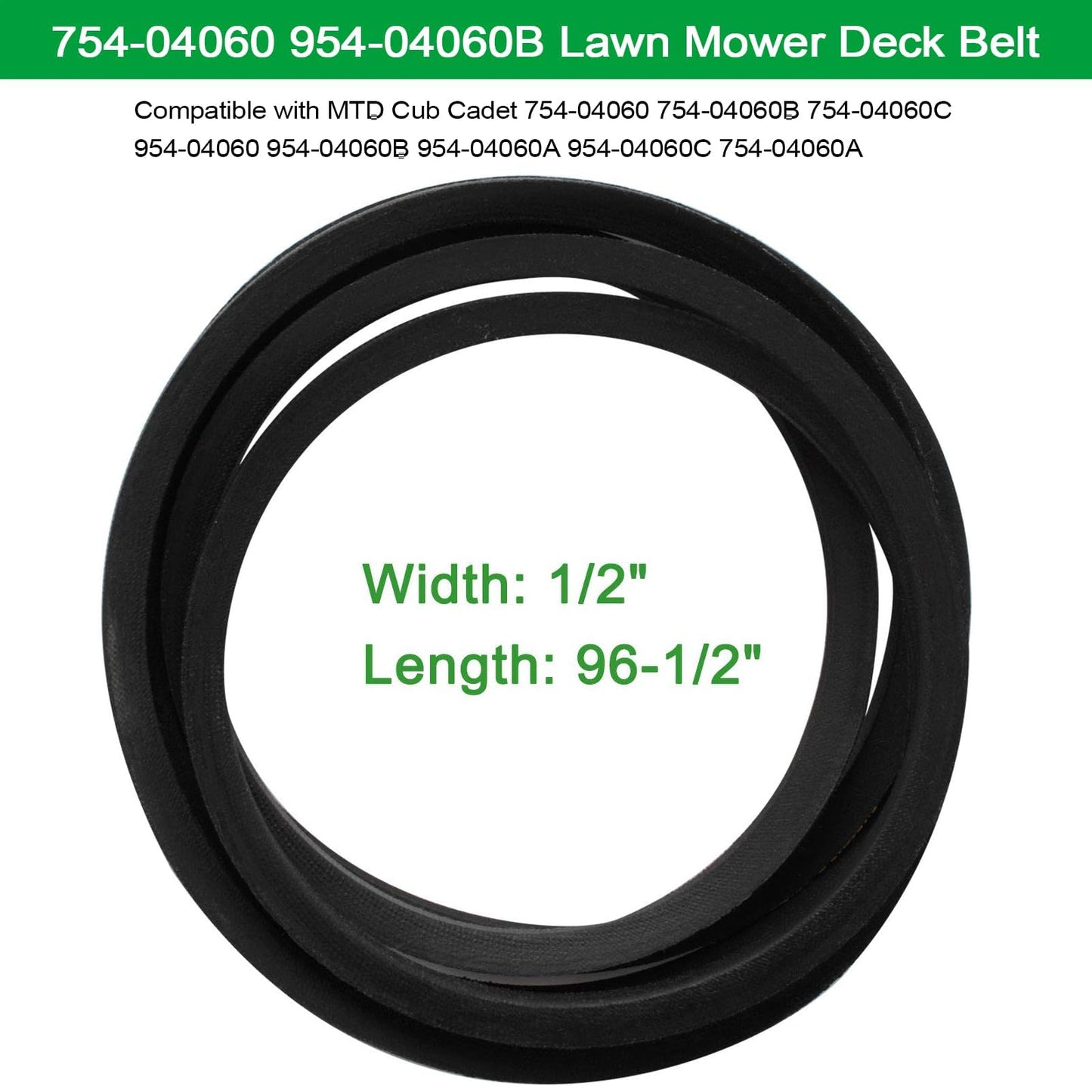 2 Pcs 754-04060 954-04060B Deck Drive Belt Compatible with 42”MTD Cub Cadet Troy Bilt 754-04060B 754-04060C 954-04060 954-04060C John Deere GX10851 Lawn Tractor Mowers, 1/2" x 96 1/2"