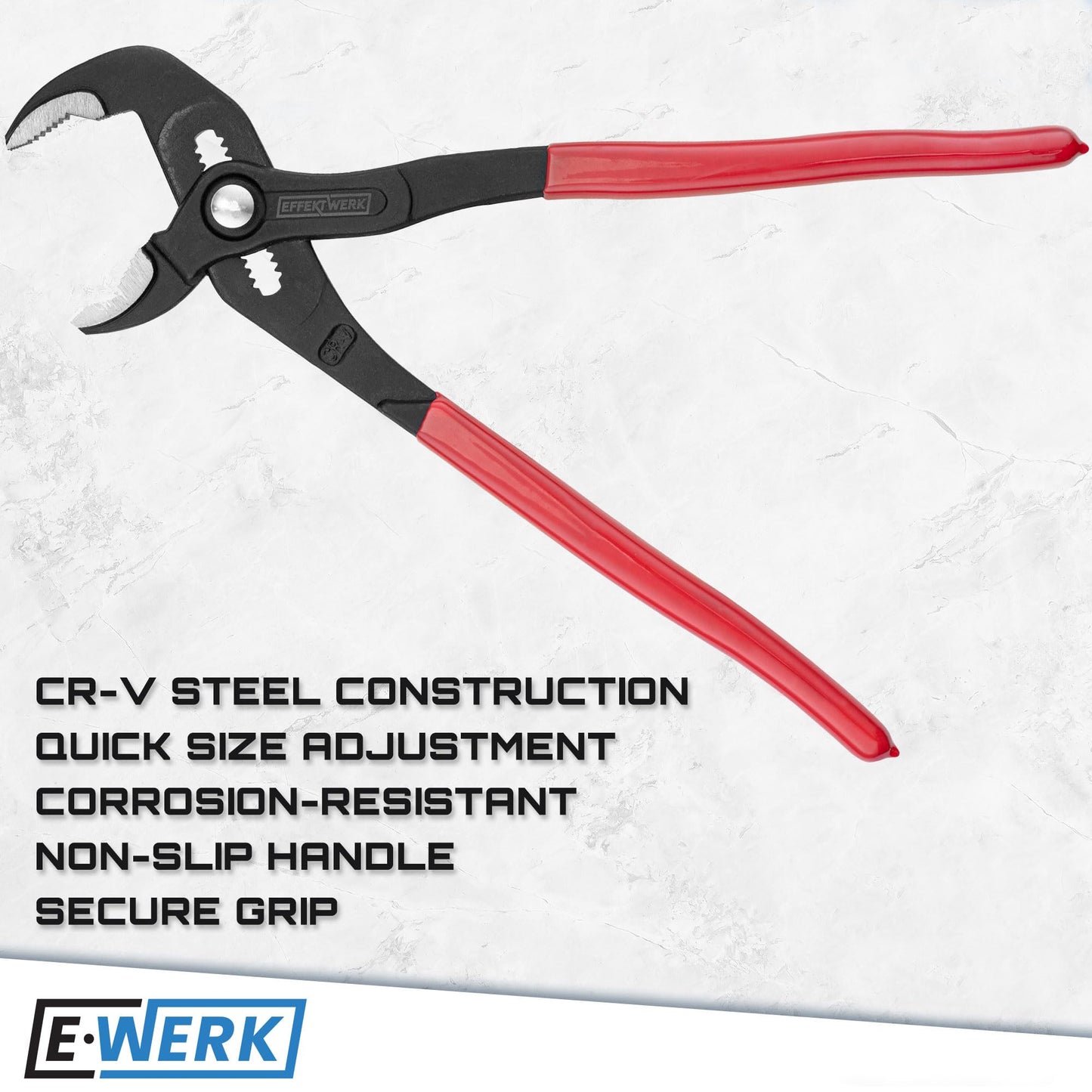 E•Werk - 3-Pc Water Pump Pliers Set - 7", 10", 12" - Non-Slip Plumbers Wrench - Tongue & Groove Pliers - Pipe Grips w/Adjustable Jaws & Ergonomic Handles
