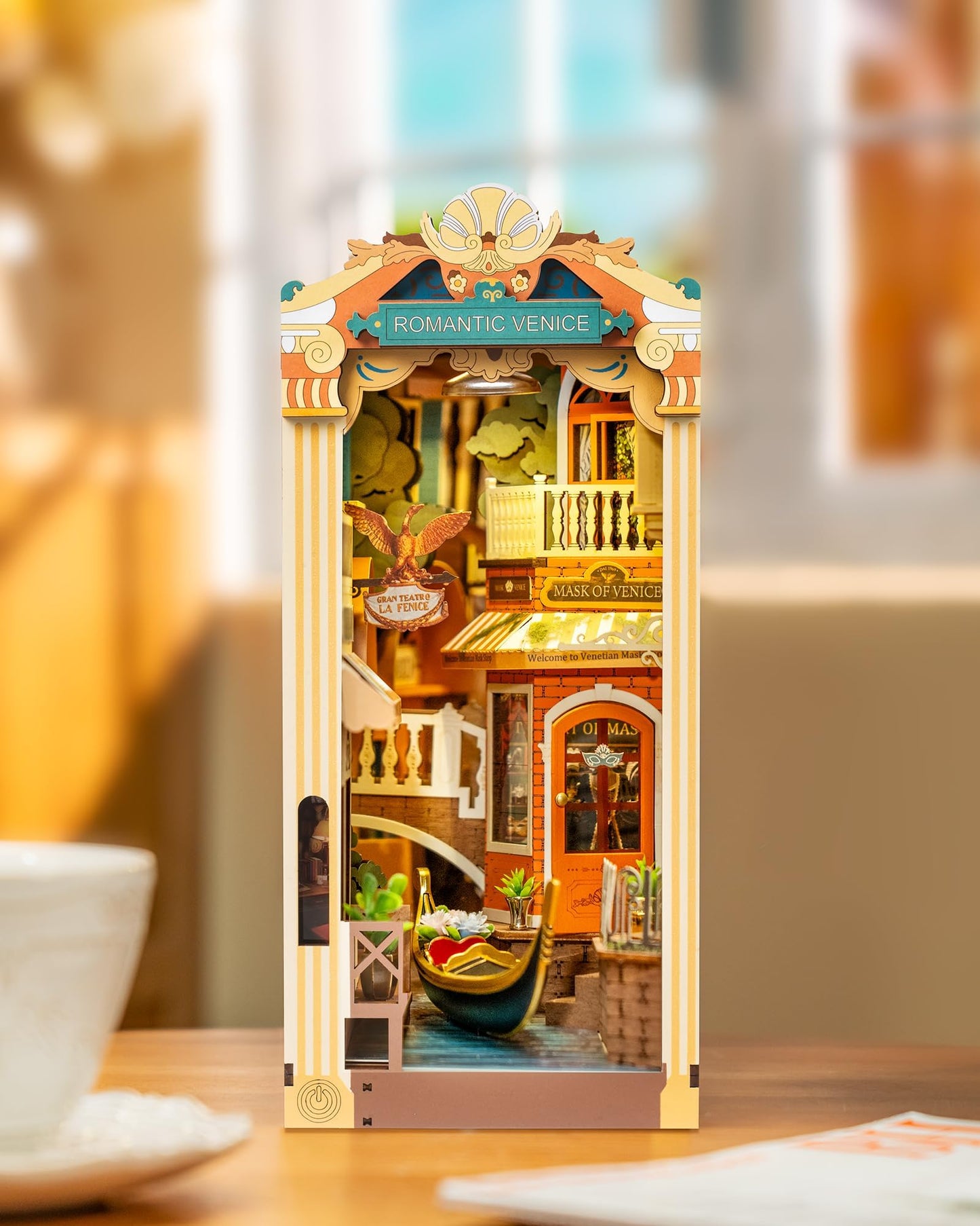 Rolife DIY Book Nook Kit for Adults, Miniature Dollhouse Booknook Kit, 3D Wooden Puzzle Creative Decorative Bookends Bookshelf Diorama Insert Crafts Hobbies Gifts (Romantic Venice)