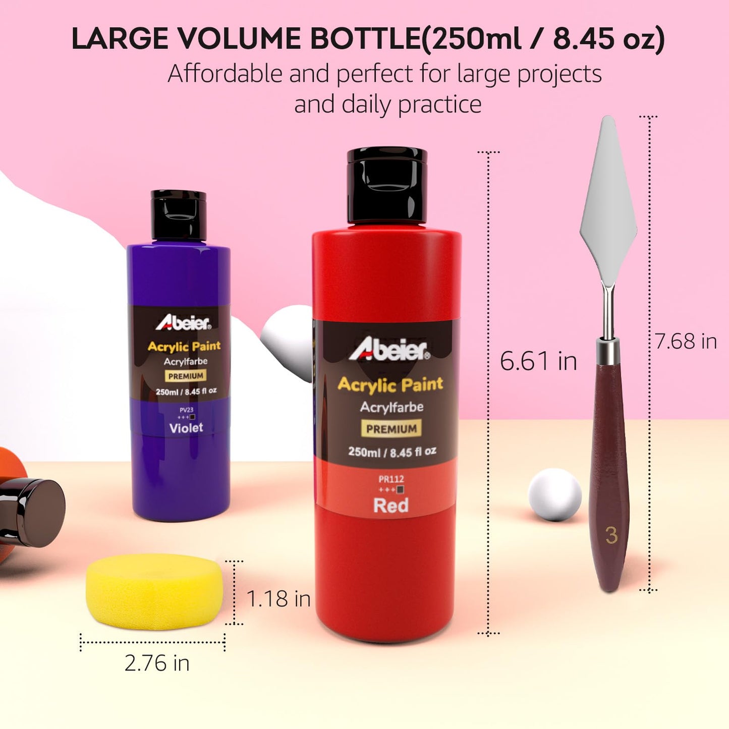 ABEIER Large Bulk Acrylic Paint Set, 20 Colors x 250 ml/8.45 oz Bottles, Matte Finish, Rich Pigments, Non-Toxic, Large Acrylic Paint for Classroom, Canvas, Crafts, Wood, Rock & Ceramic