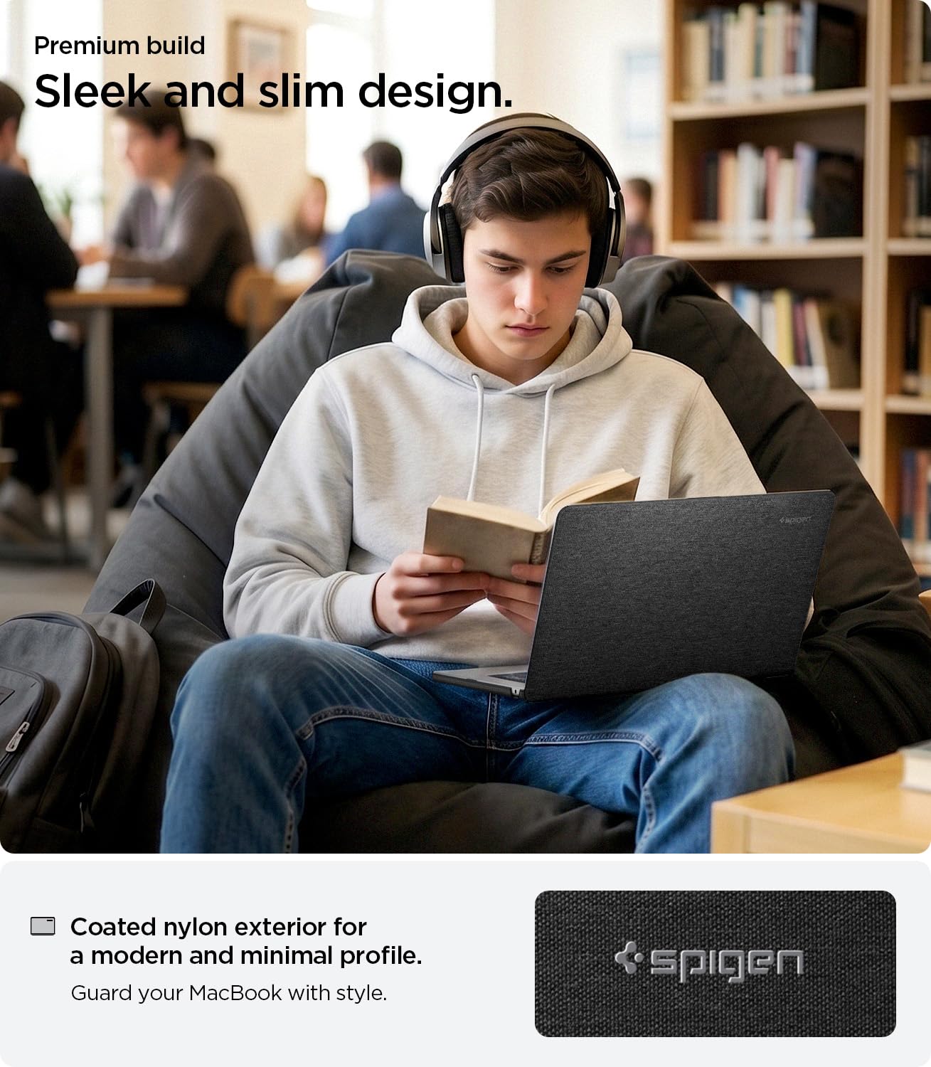 Spigen Urban Fit Designed for MacBook Air 13 inch Case 2024 M3 A3113, 2022 M2 A2681 Protective Premium Fabric Case - Black