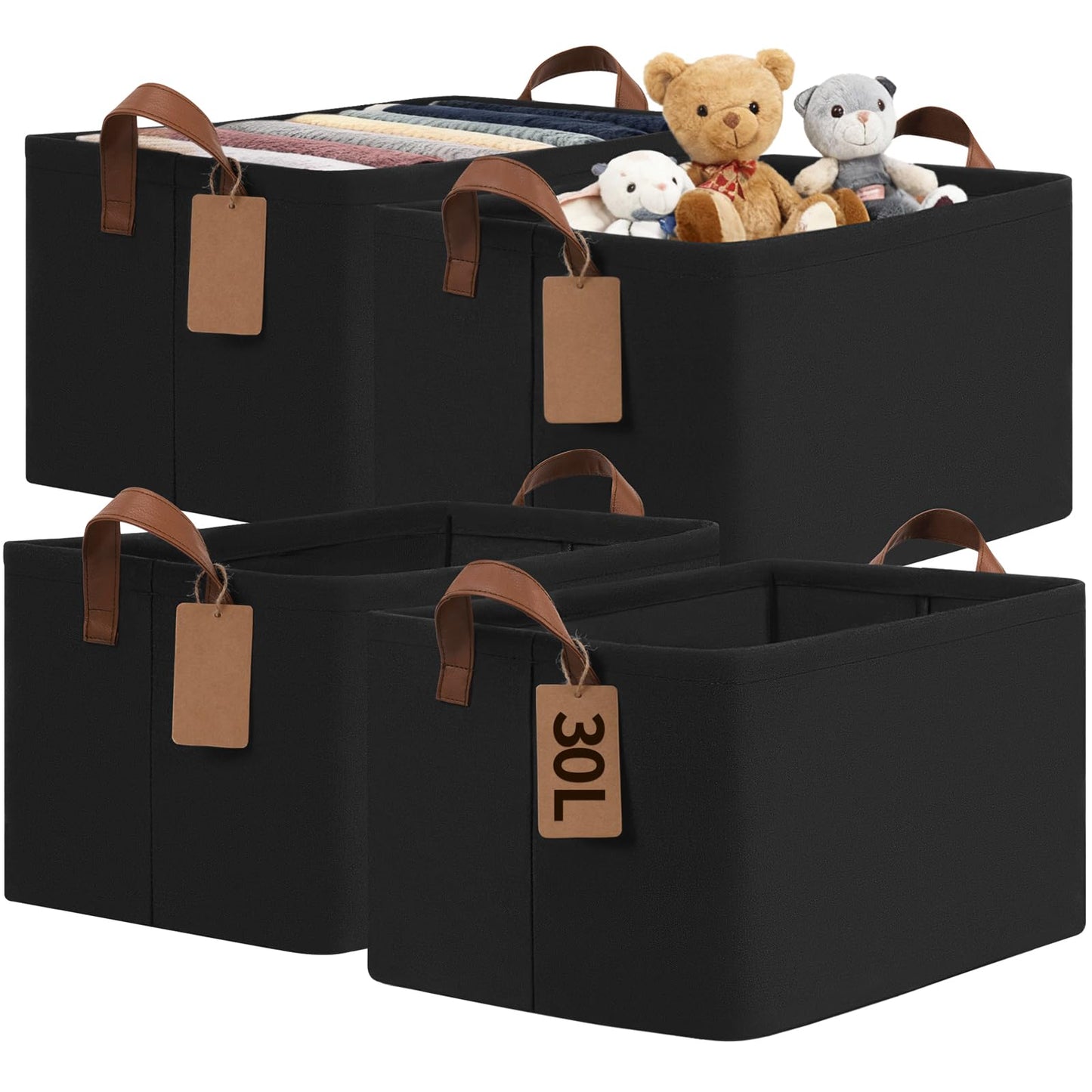 Goodpick 4-Pack Storage Basket,Closet Organizers and Storage Box,Storage containers for Shelves,16.75" L x 11" W x 9.75" H, Black