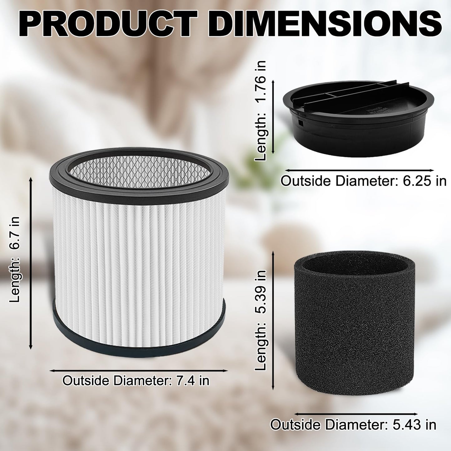 Nerans 2 Pack 90304 Replacement Filter Compatible with Shop Vac 90304 90350 90333 Wet Dry Vac Cartridge Filter with lids and Filter Foam Sleeve, Fits Most 5 Gallon and Above Shop Vac Vacuum Cleaner