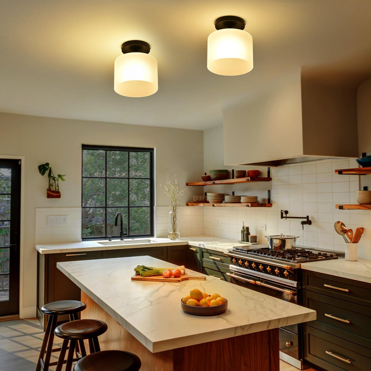 Semi Flush Mount Ceiling Light, Modern Kitchen Lighting Fixtures Ceiling, Rustic Ceiling Light Fixtures, Ceiling Lights with Glass Shade for Hallway Foyer Entryway Bedroom