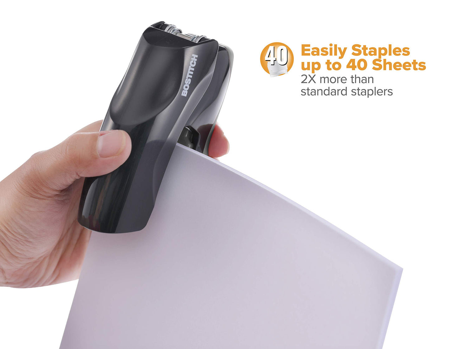 Bostitch Office Heavy Duty Stapler, 40 Sheet Capacity, No Jam, Half Strip, Fits into the Palm of Your Hand, for Classroom, Office or Desk, Black, 3-Pack