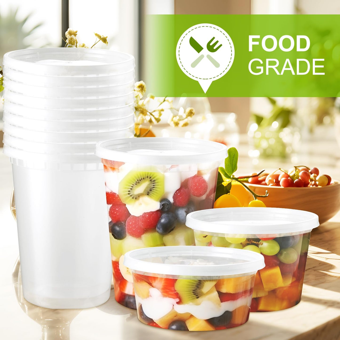 NEEBAKE 16 Oz Deli-Containers-with-Lids: [60 Set] Plastic Food-Storage-Containers-with-Lids, Microwaveable & Freezer Safe To-Go-Containers, Leak-proof BPA-Free Soup Overnight Oats Meal-Prep-Cont