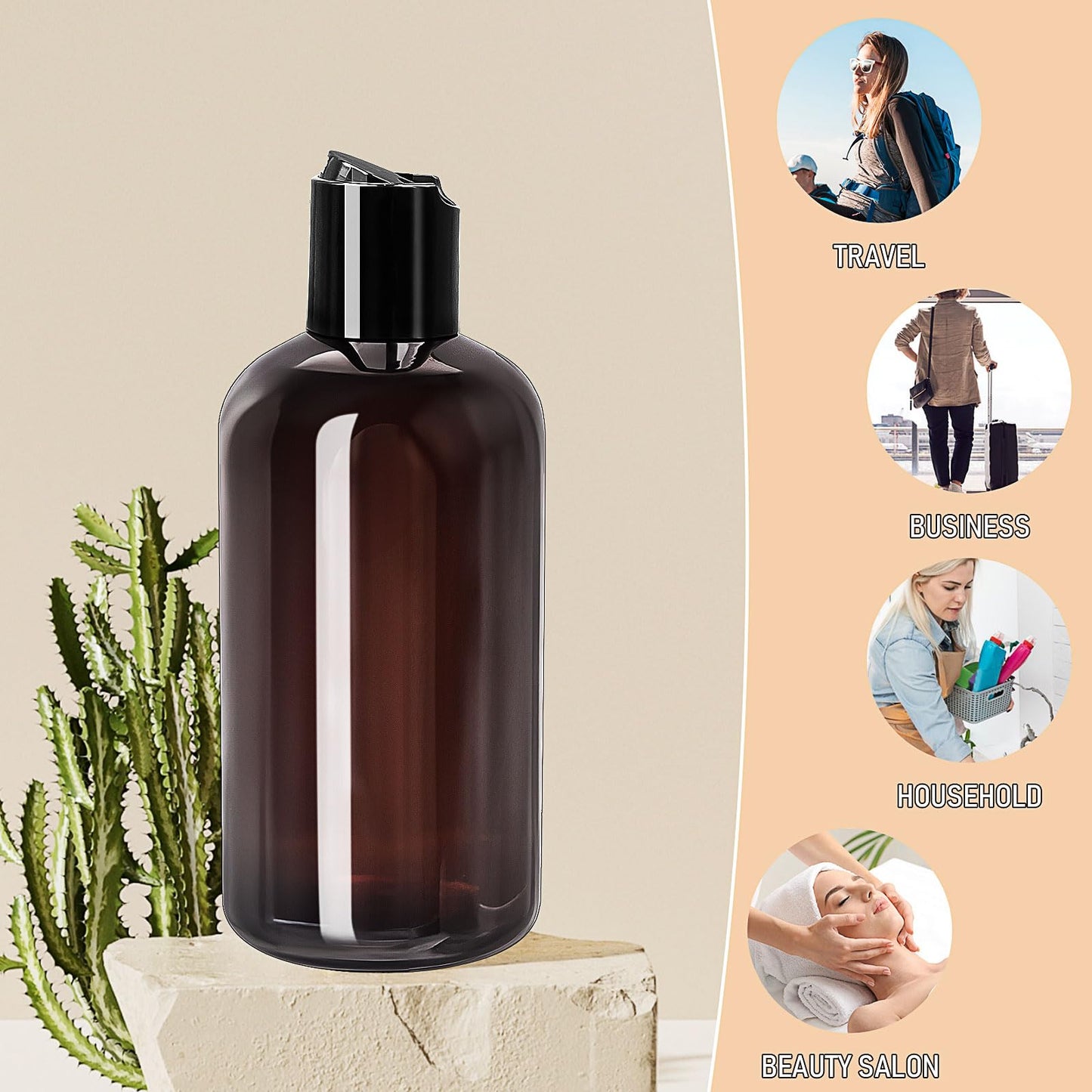 36Pcs Plastic Travel Bottles 8 Oz,Amber Empty Plastic Bottles with Disc Top Flip Cap,Cosmetic Travel Container Refillable Squeeze Bottles for Shampoo Lotions Toiletries Liquid Body Soap