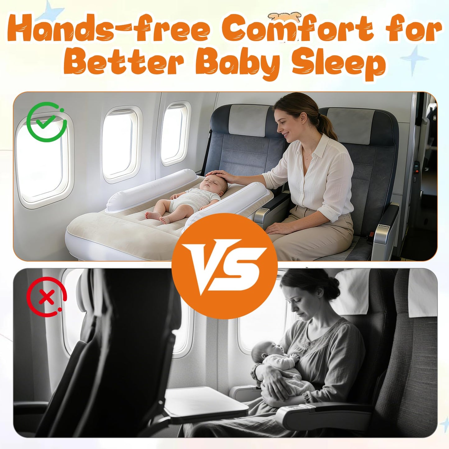 Inflatable Airplane Bed for Toddler, Portable Toddlers Airplane Blow Up Bed for Travel, Baby Airplane Mattress with Hand Pump, Toddler Travel Bed Fits Most Seats for Plane Car, Mom Travel Essentials