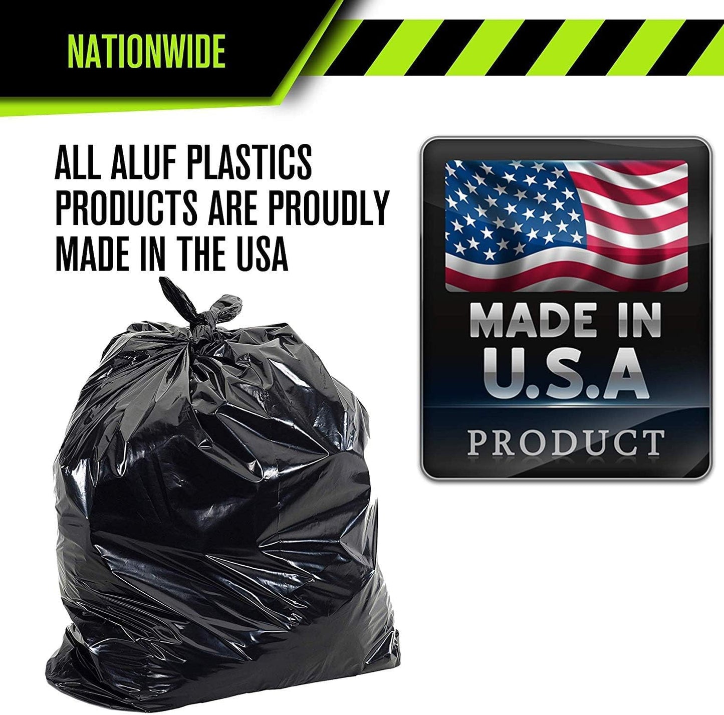Aluf Plastics 65 Gallon Trash Bags Heavy Duty - 50 Pack - 1.5 MIL - 50" x 48" - Black Plastic Garbage Can Liners for Contractor, Lawn and Leaf, Outdoor, Storage, Commercial, Industrial, Toter, Bag