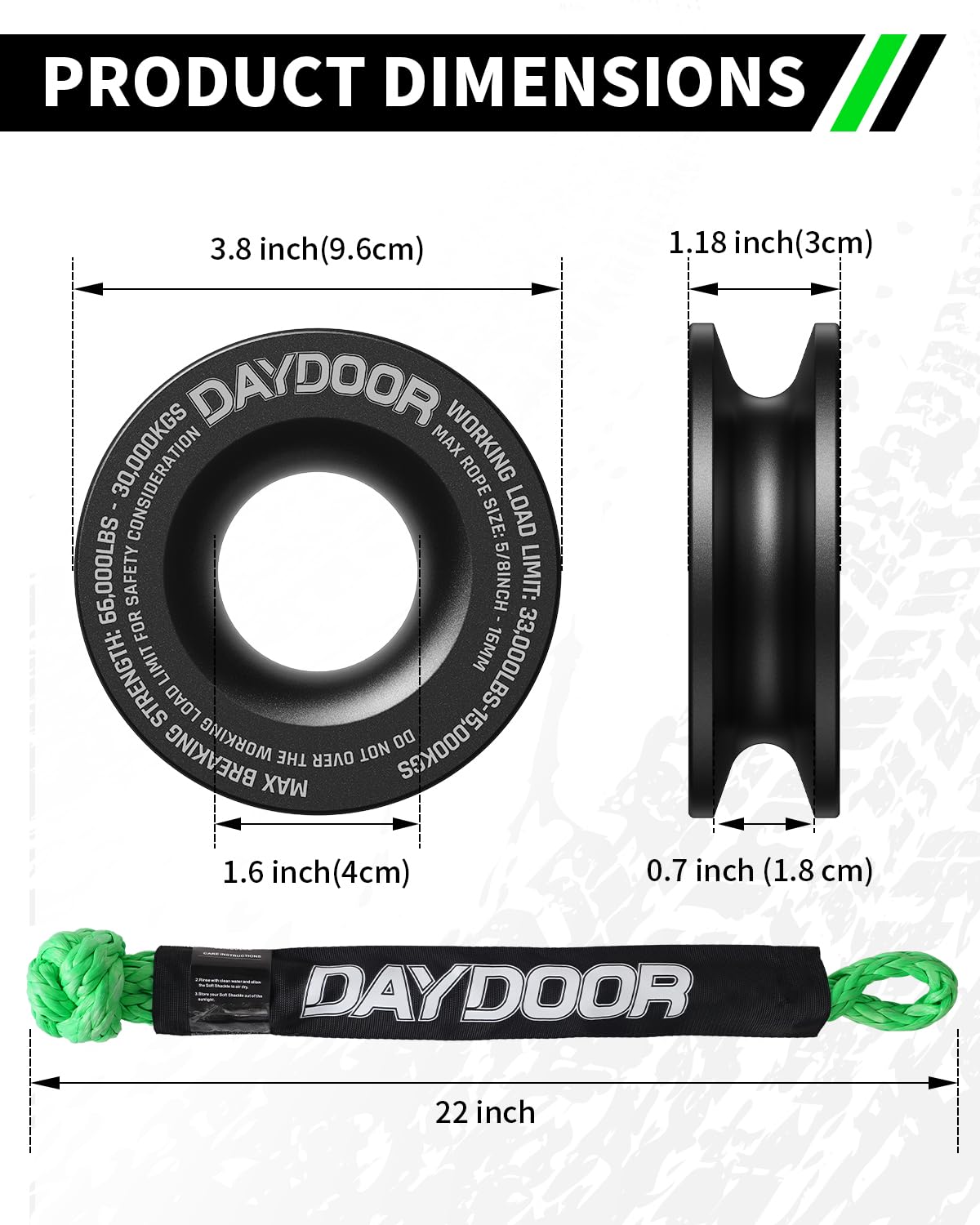 DAYDOOR 56,000 LBS Soft Shackle Recovery Kit, 1/2" x 22" (2-Pack) with 7075 Aluminum Snatch Ring, Winch Accessory for Jeep Wrangler, Bronco, 4Runner, Tacoma, ATV/UTV/Jeeps/SUVs, 4x4 Off-Road(Gray)