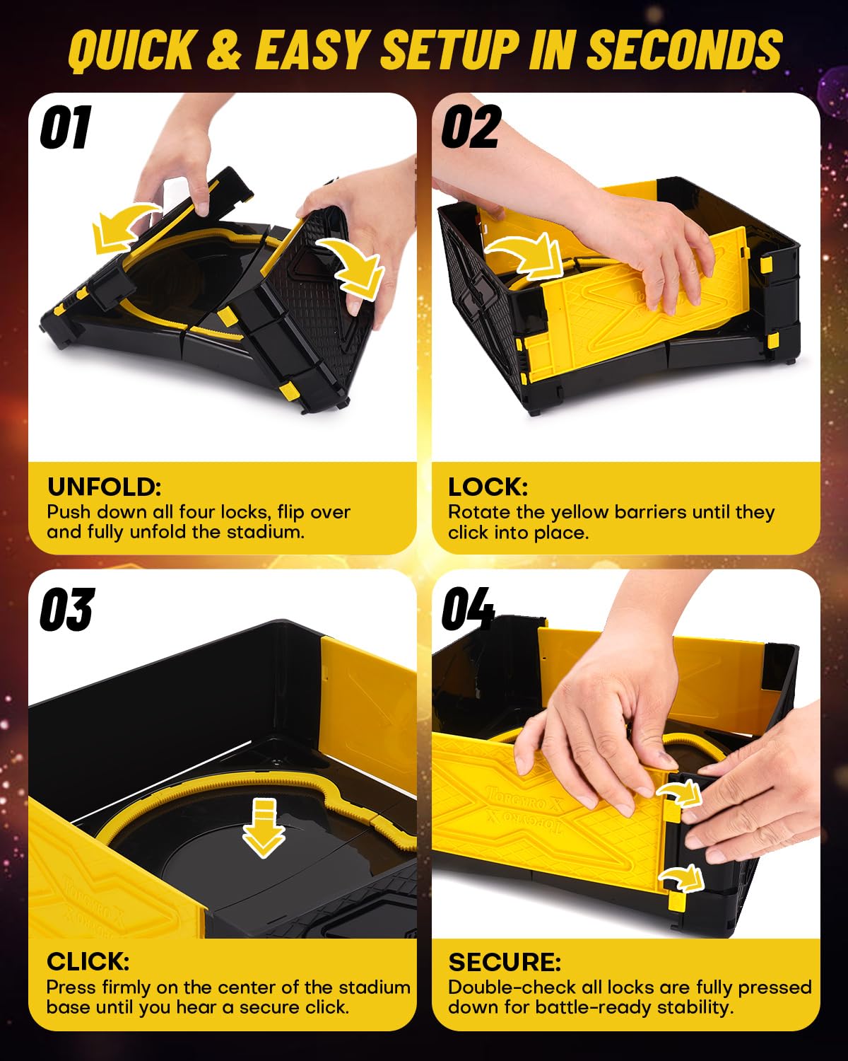 BGOVTAPO Foldable Portable X Stadium Arena with Carry Handle, Yellow Battle Stadium Compatible with X Gyro Tops & Launchers. Travel Toy Gift for Kids Ages 6+