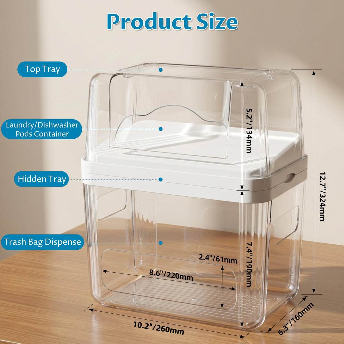 Onemake 3-in-1 Acrylic Trash Bag Dispenser & Laundry Pods Container Organizer, Extra Large Garbage Bag Holder for Kitchen Laundry Room Under Sink Pantry Organization and Storage (Clear, XL)