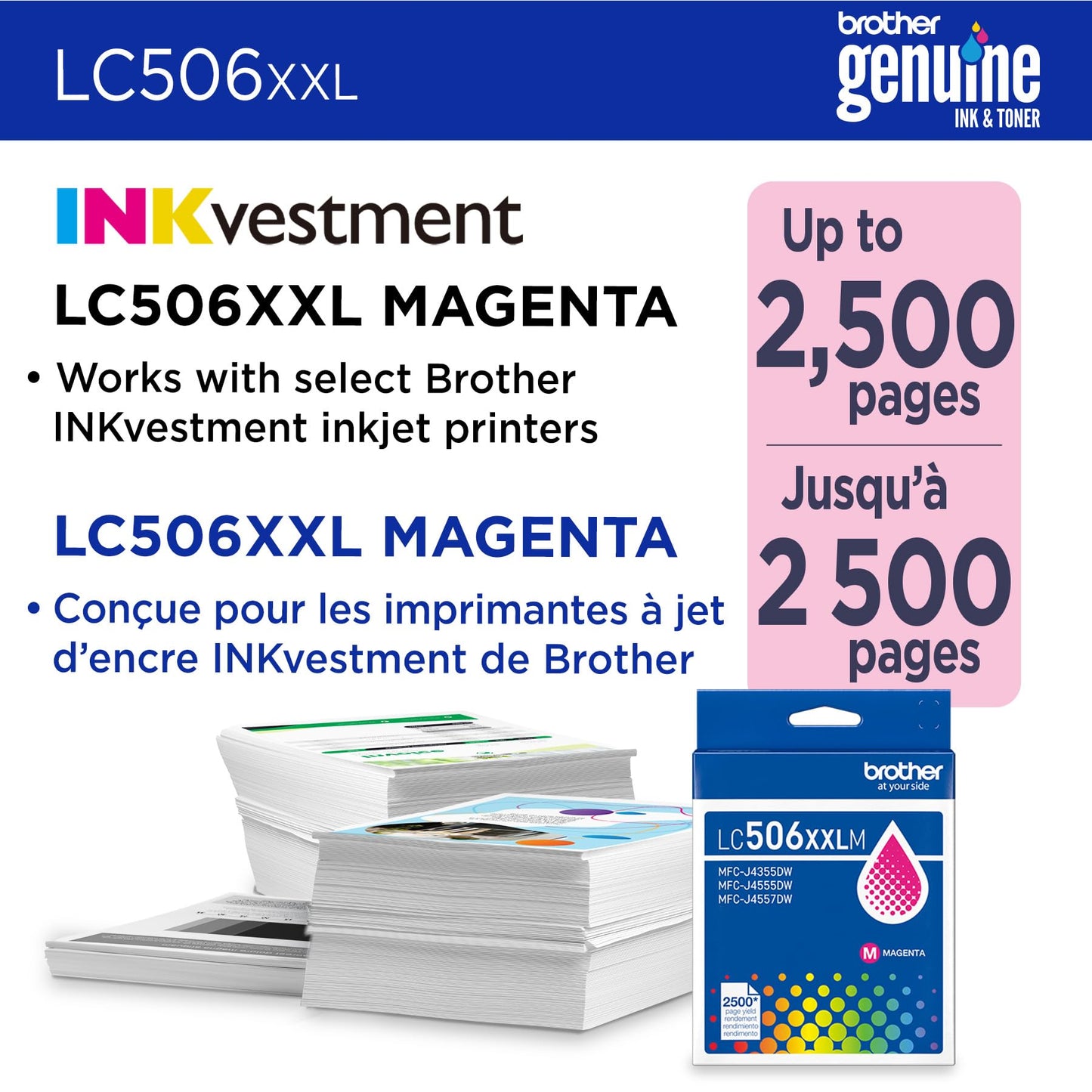 Brother Genuine LC506XXLMS Super High Yield Magenta Ink Cartridge for Brother Printer MFC-J4355DW and MFC-J4555DW