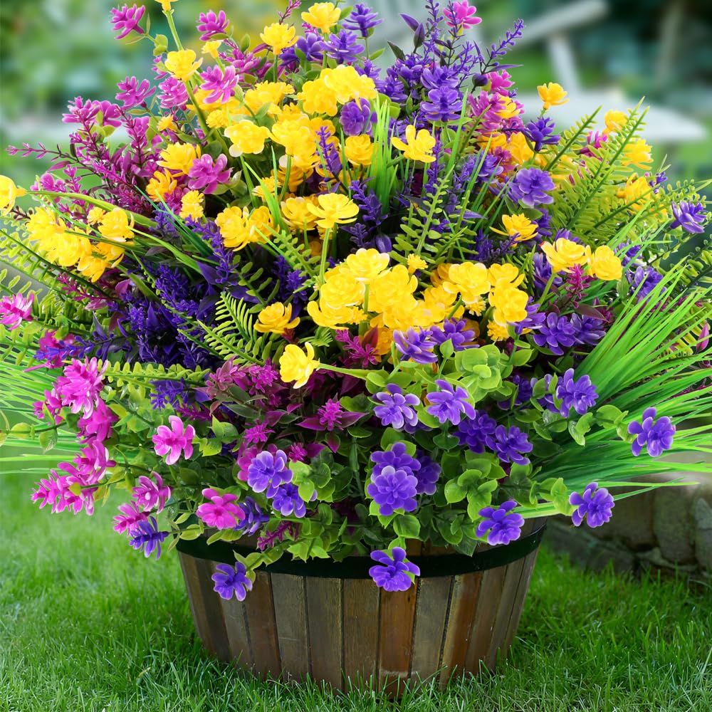 ZEOSTAR 20 Bundles Artificial Flowers Outdoor No Fade UV Resistant Fake Plants Faux Flowers for Garden Patio Porch Window Box Home Wedding Farmhouse Hanging Décor
