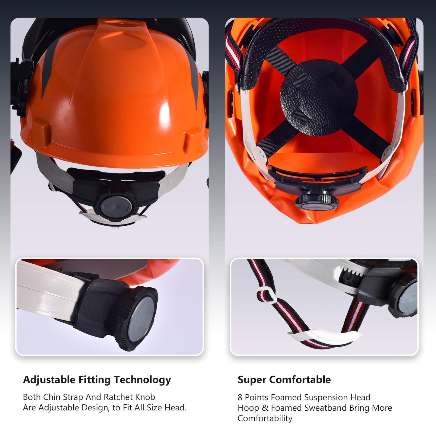 SAFEYEAR Forestry Hard Hat, Cap Style Chainsaw Safety Helmet with 6 Point Ratchet Suspension for Women & Men, with Accessories Adjustable Ear Muffs & Face Shield Visor, Neck Shade (Orange 1 Unit)