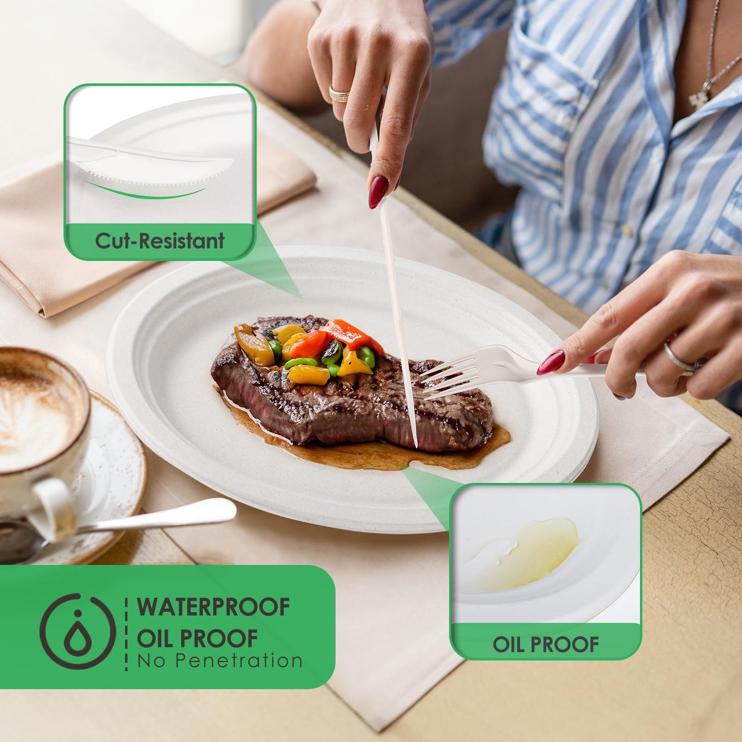 Gezond 100% Compostable Oval Paper Plates 12.5 Inch 50 Pack Large Disposable Heavy-Duty Plates Eco-Friendly Sugarcane Fiber Plates Biodegradable for Party, BBQ and Picnic Whtie