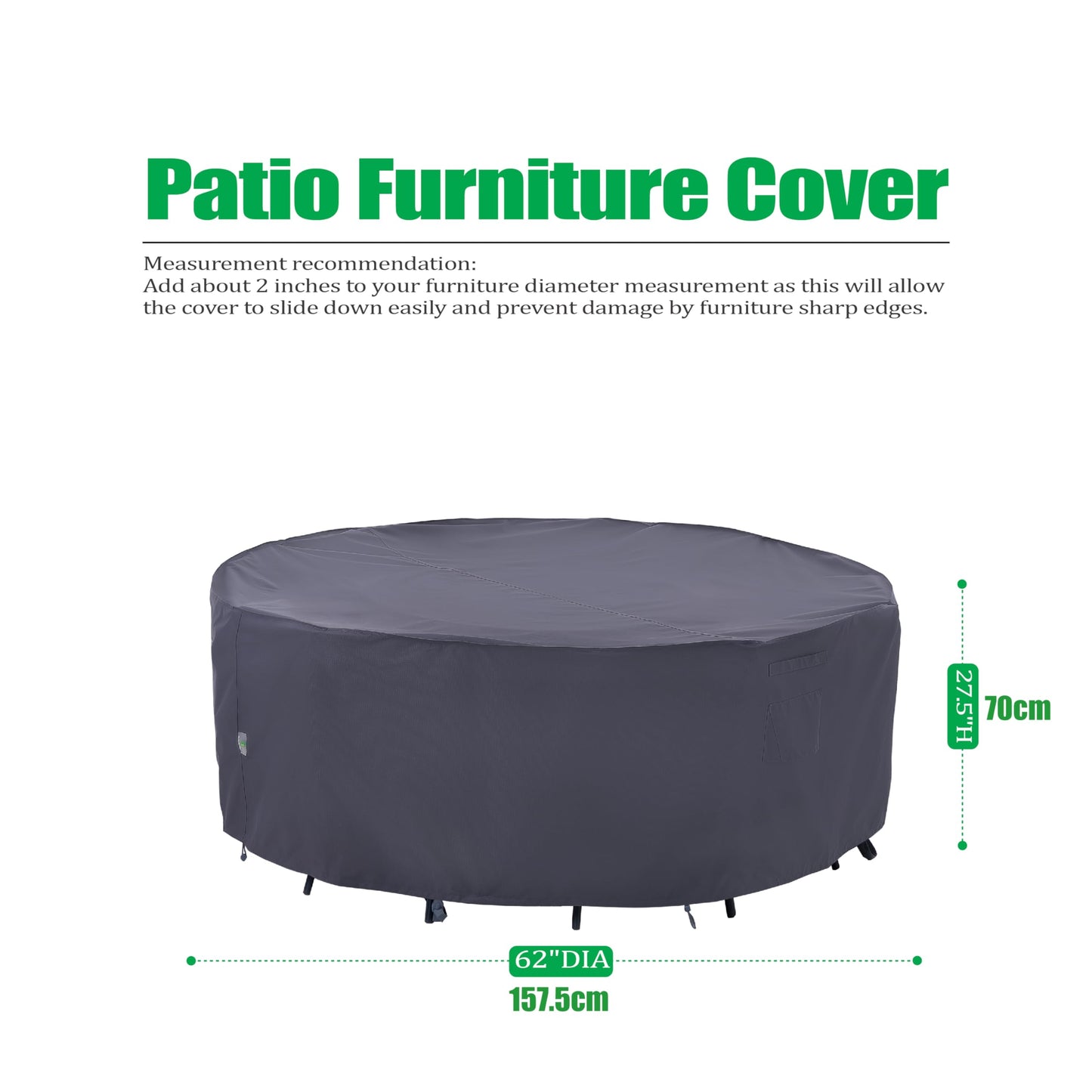 F&J Outdoors Outdoor Patio Furniture Covers, Waterproof UV Resistant Anti-Fading Cover for Small Round Table Chairs Set, Grey, 62" Dia x 27.5" H