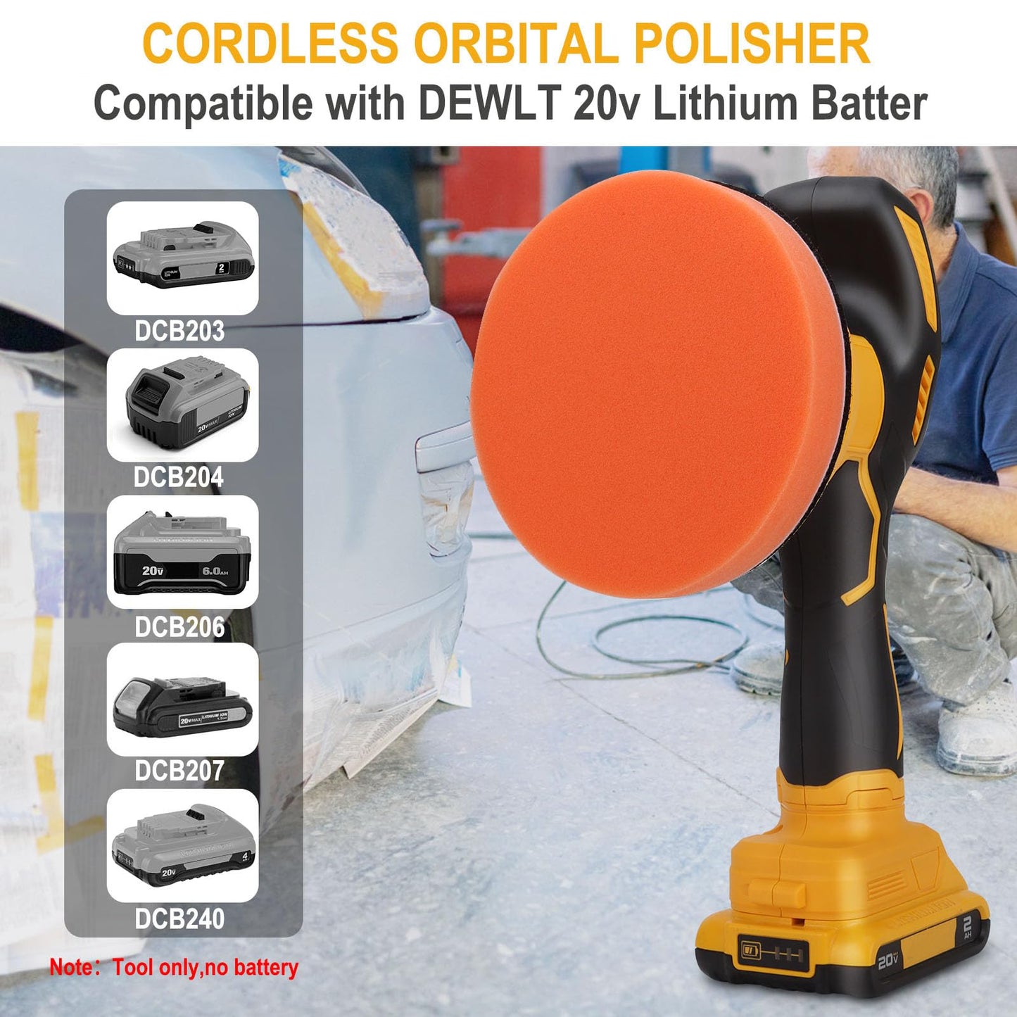 Buffer Polisher for Dewalt 20V Battery, 8 Variable Speed Polishers and Buffers Polisher for Car Detailing Orbital Polisher for Car Detailing/Polishing/Waxing