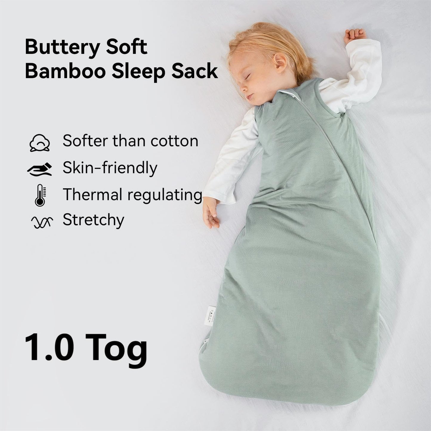 BubblePanda Bamboo Sleep Sack 12-18 Months 1.0 Tog Soft Toddler Sleeping Sack for Babies 2-Way Zipper Baby Wearable Blanket
