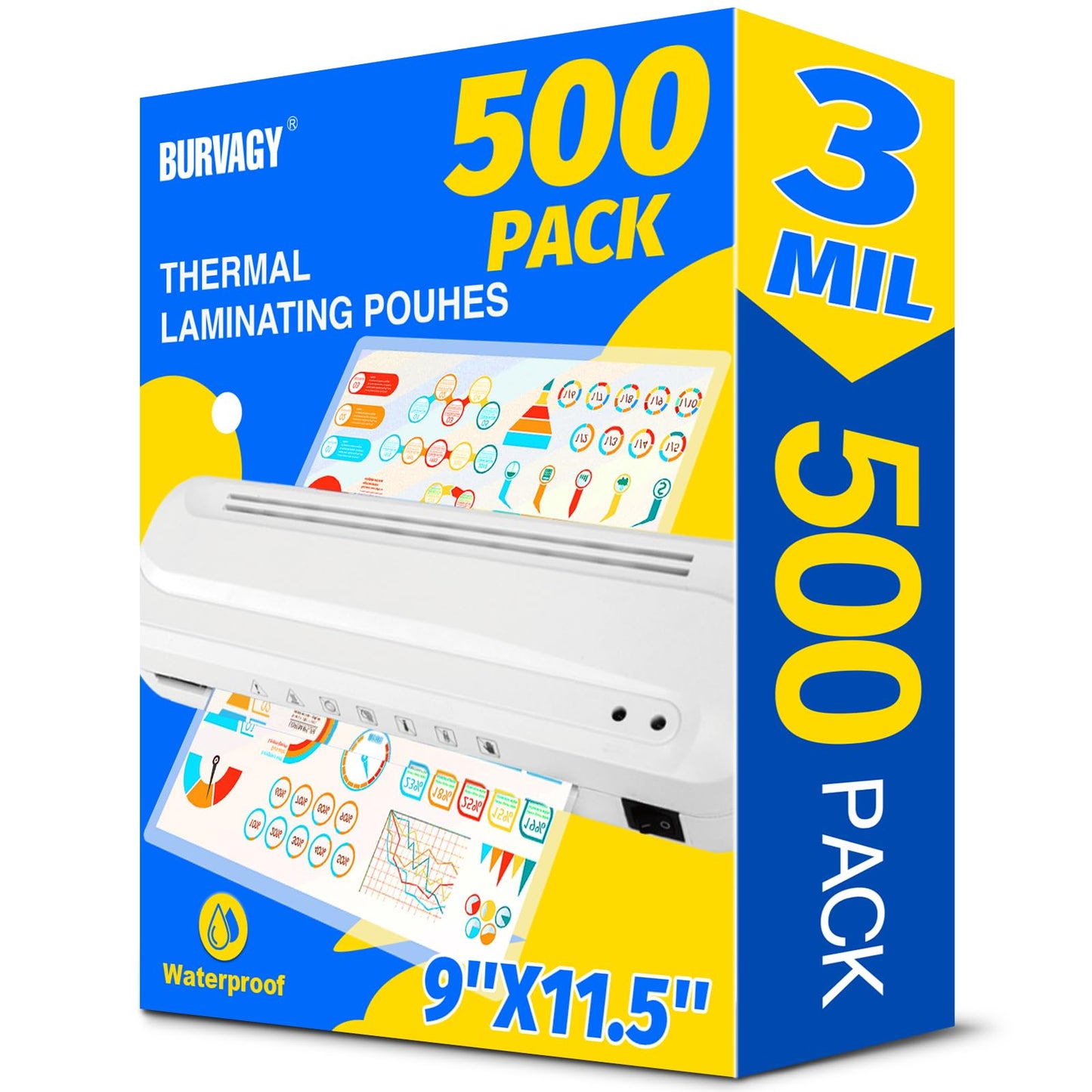 BURVAGY 500 Pack Laminating Sheets, 3 Mil, 9 x 11.5 Inches Thermal Laminating Pouches Lamination Sheet Paper for Laminator, Clear, Letter Size, Office and School Supplies