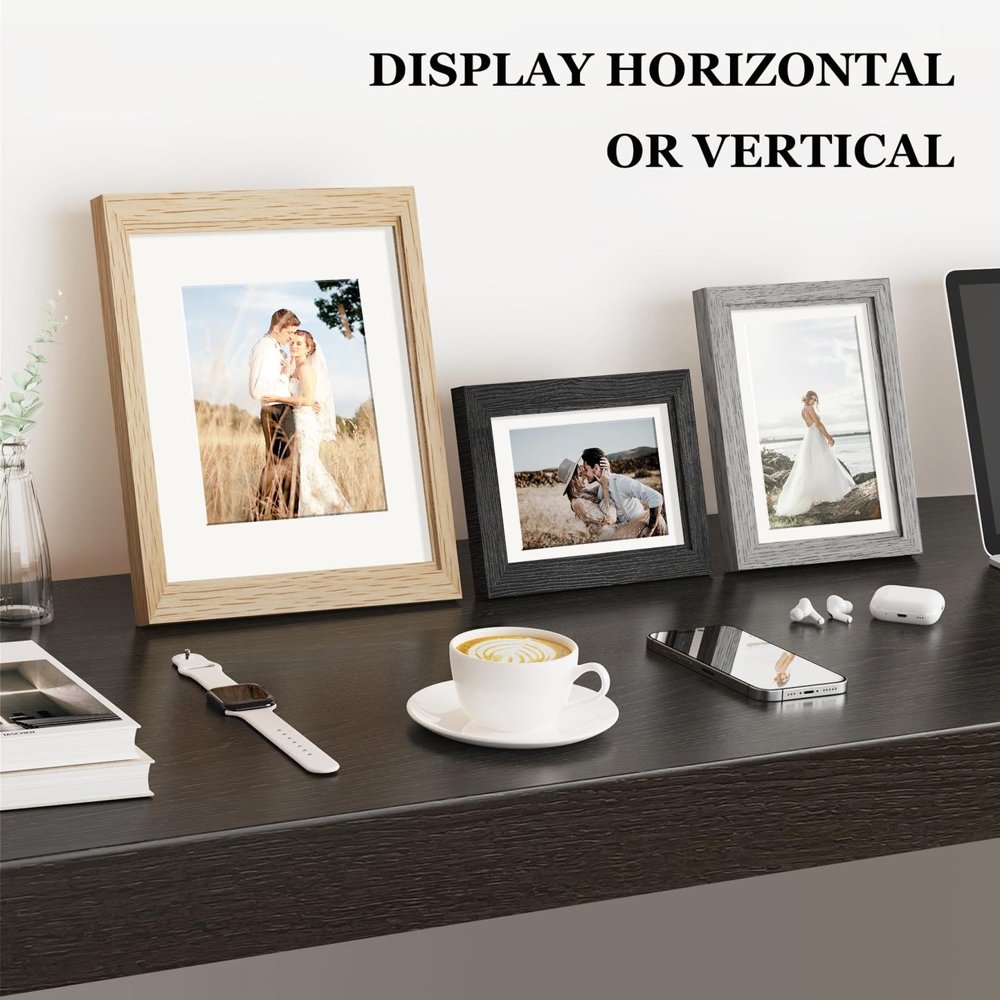 Picture Frames, Made of Real Glass and Wooden Frame, Gallery Photo Frames Set of 10 for Collage Wall Decor, Multi Sizes Including 8x10, 5x7, 4x6 for Mounting or Tabletop Display, Wood