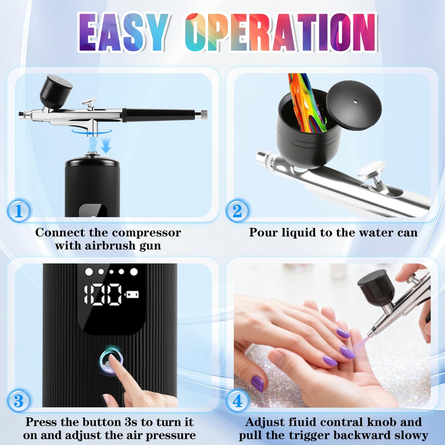 Airbrush Kit with Compressor, 48PSI High Pressure Portable Airbrush, 0.3mm Nozzle Airbrush Gun, 6000 mAh Airbrush Compressor, Airbrush Sets for Nail Art, Painting, Cake Decor, Makeup, Modeling