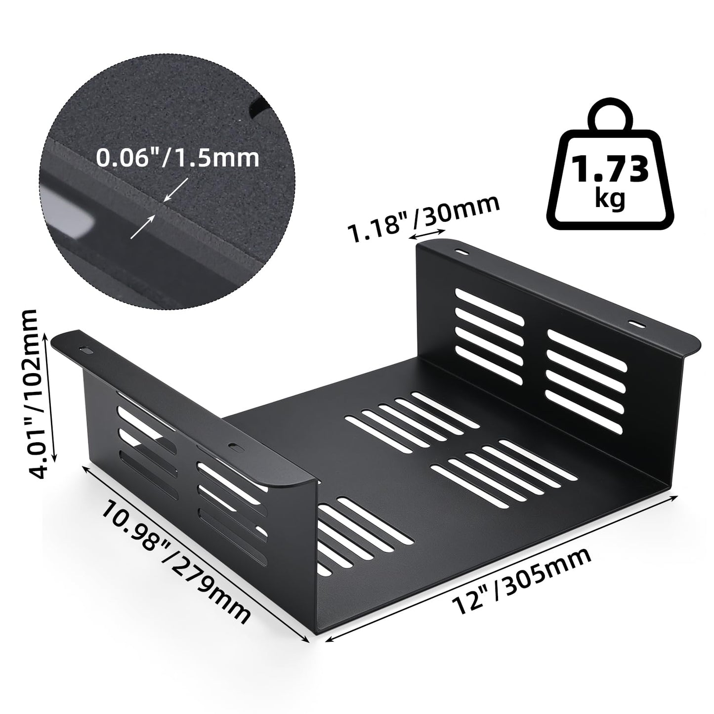 Patioer Under Desk Computer Mount for Small Form Factor SFF Computers Laptop and PCs, Compatible with PlayStation 4 PS4 Pro PS4 Slim (12" W x 4" H x 11" D)