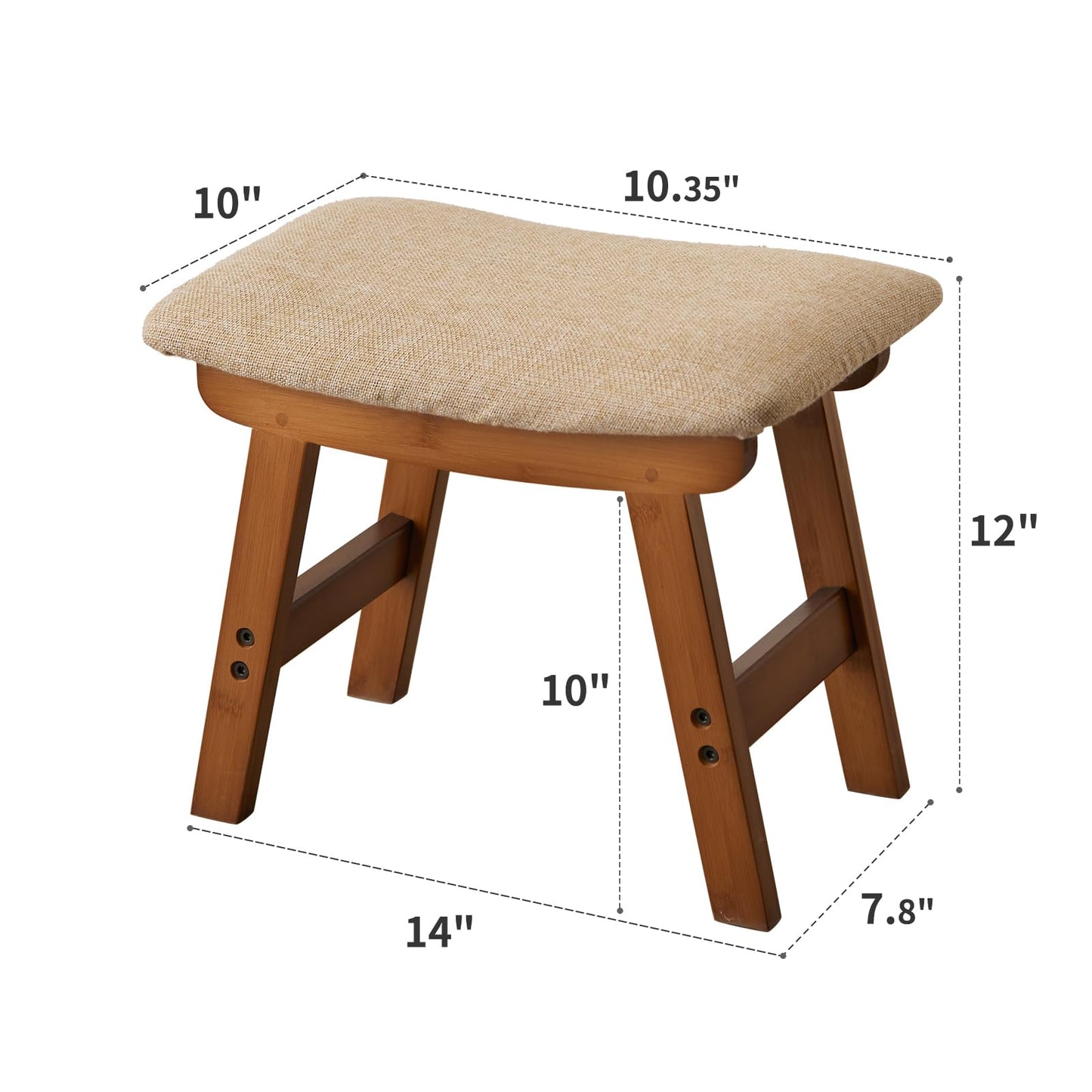 Kitsanery Foot Stool,Ottoman and Footstool,Small Sofa Foot Rest,Bamboo Foot Stool Under Desk,Extra Seating for Living Room, Bedroom and Kitchen (Brown Stool Legs - Beige Surface)