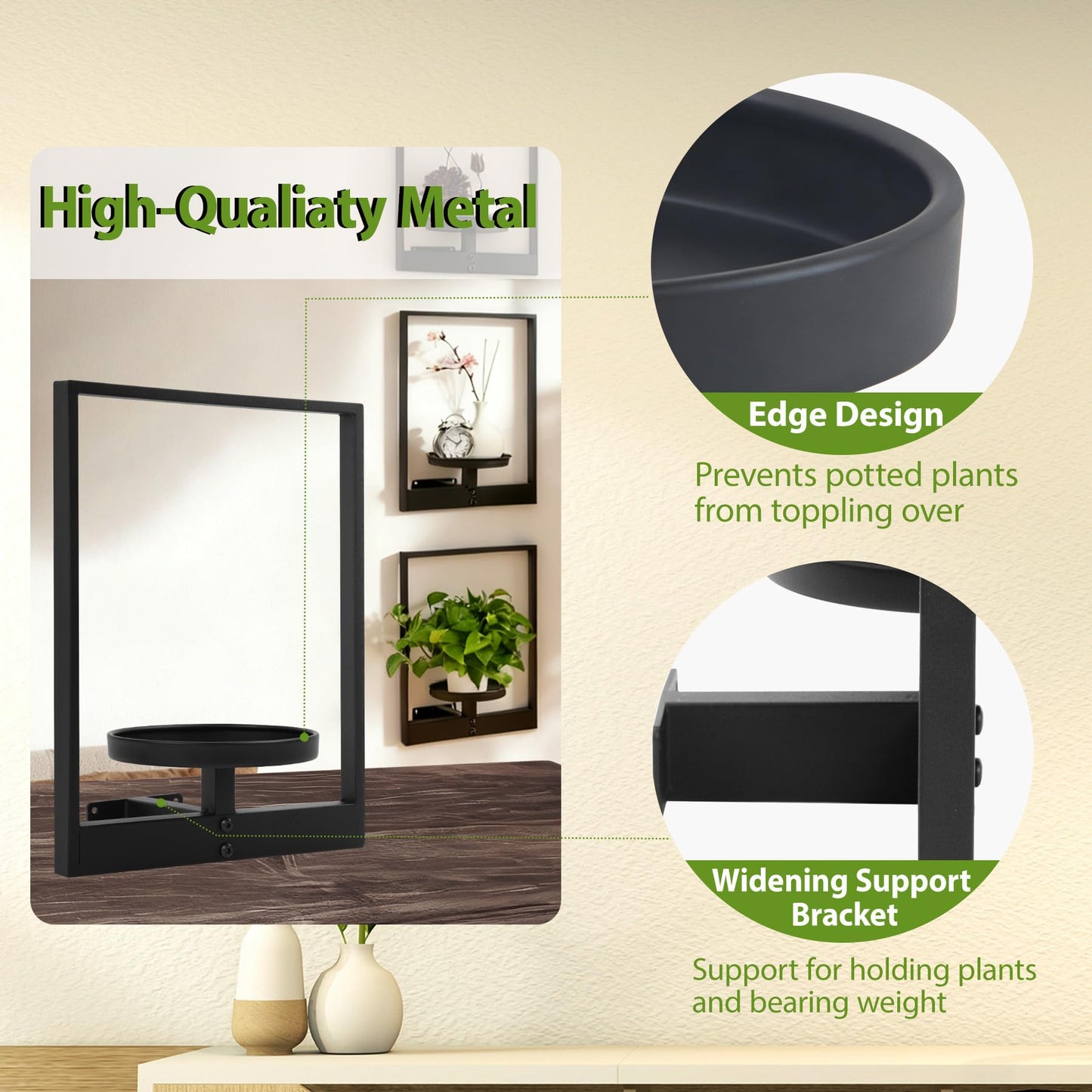 Vitalsvn Wall-Mounted Plant Stand 3 Pack Planter Holoder Metal Wall Stand for Plant Indoor Outdoor Hanging Plant Holder Plant Picture Frame Wall Rack