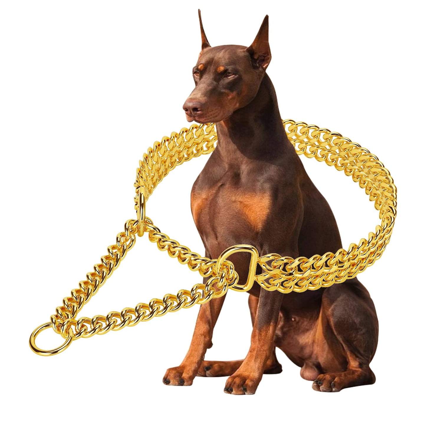 Stainless Steel 18K Gold Dog Collar - Adjustable, Chew Proof Cuban Link Chain Collar for Large, Small, Medium Dogs (XL 26" -28")