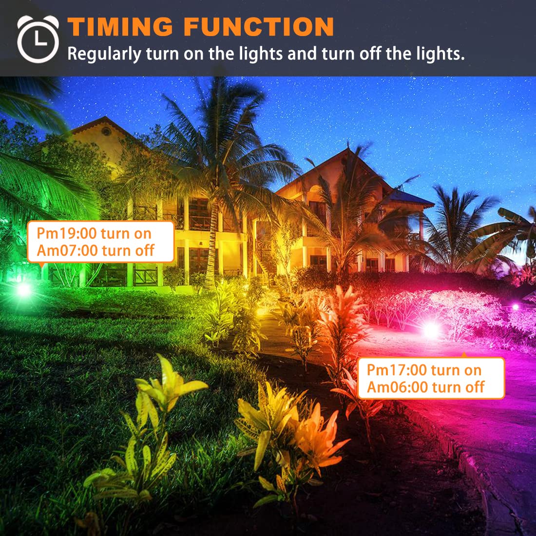 LED Flood Light Outdoor 800W Equivalent 8000LM, Smart RGB Floodlight with APP Control, Color Changing - Warm White 2700K -Timing - Scene, IP66 Waterproof, US Plug, Yangcsl（Pack of 2