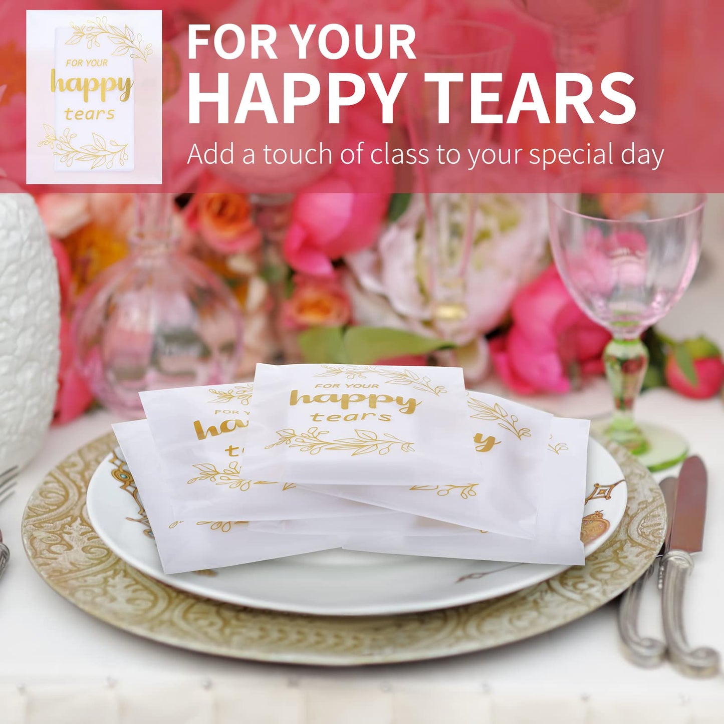 60 Pcs Wedding Tissues Packs for Guests Happy Tears Tissue Packs for Wedding 3 Ply Bulk Facial Pocket Travel Individual Favors for Party Guests Gifts