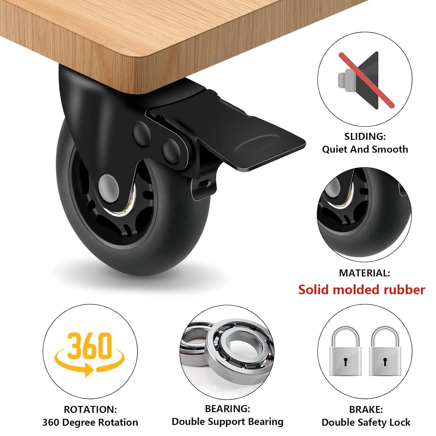 3" Casters Set of 4 ，4 Heavy Duty Quiet Casters, Max Load 2000LBS. Suitable to do Soft Wheels for cart ，Caster Wheels Glide Quietly and Protect The Floor, casters Set of 4 Heavy Duty