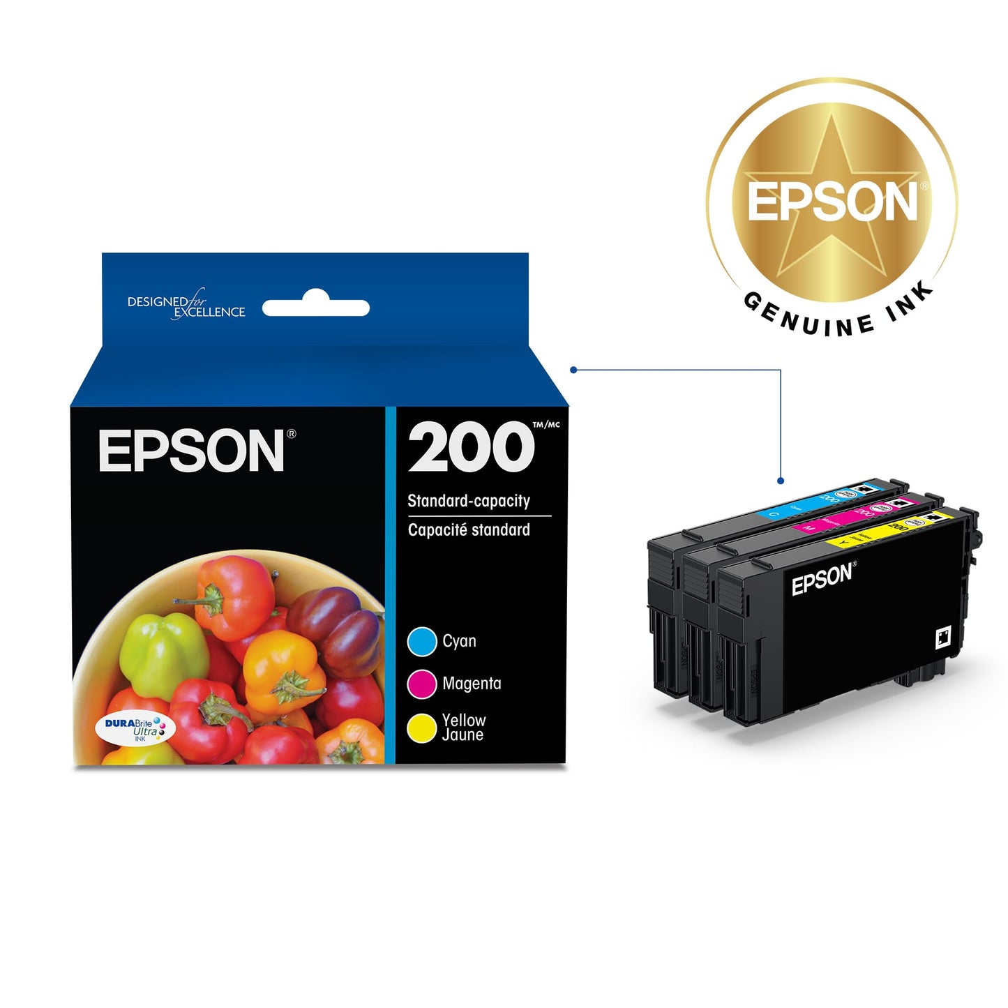 EPSON 200 DURABrite Ultra Ink Standard Capacity Color Combo Pack (T200520-S) Works with WorkForce WF-2520, 2530, 2540, Expression XP-200, 300, 310, 400, 410