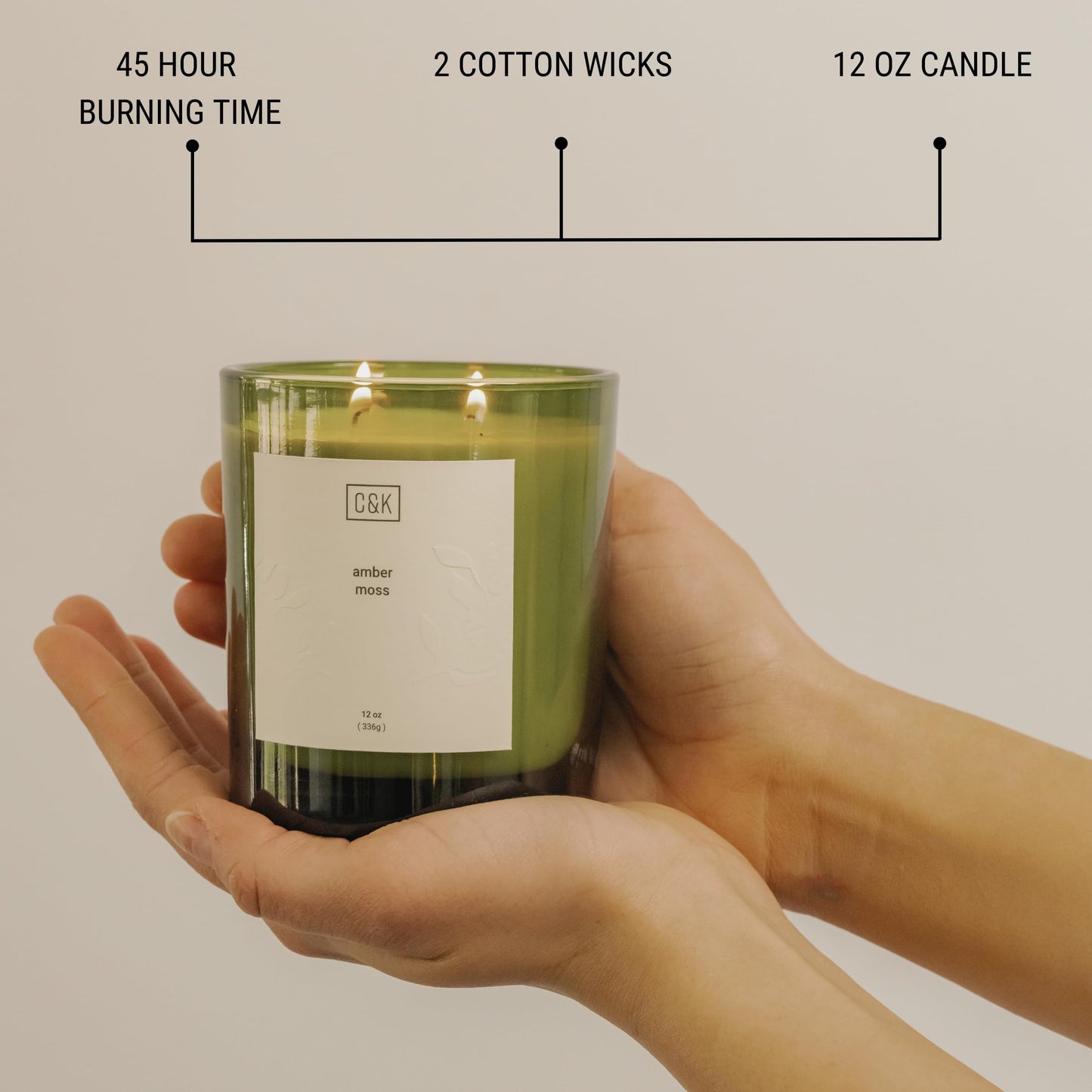 Craft & Kin Green Scented Candles | 12oz Amber Moss Spring Scented Candle for Men and Women | Made with Natural Soy | Nature Collection