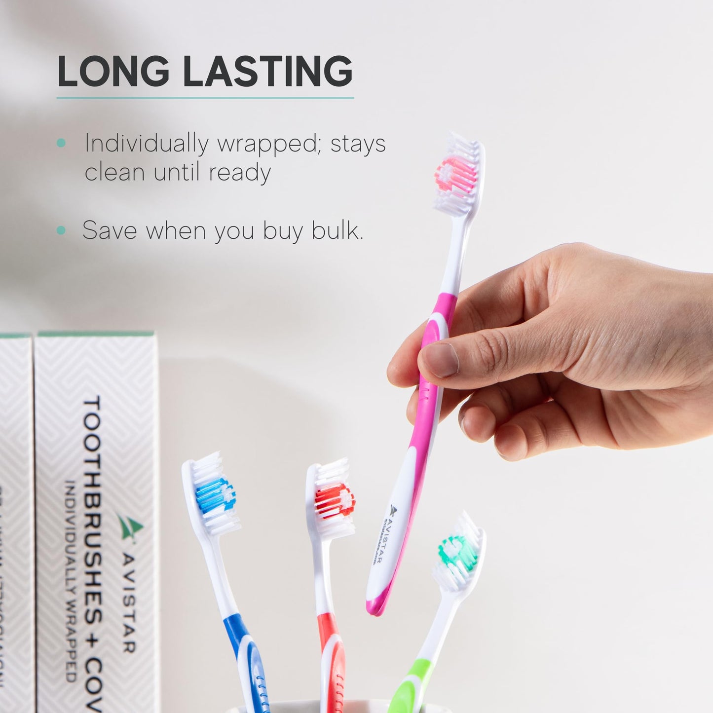 104 Pack Bulk Toothbrushes w/Cover Caps, Individually Wrapped Disposable Travel Toothbrush, Value Size, Long Lasting 3+ Months, Med-Soft Manual Teeth Brush Bristles, 4 Colors (Red Green Blue Pink)