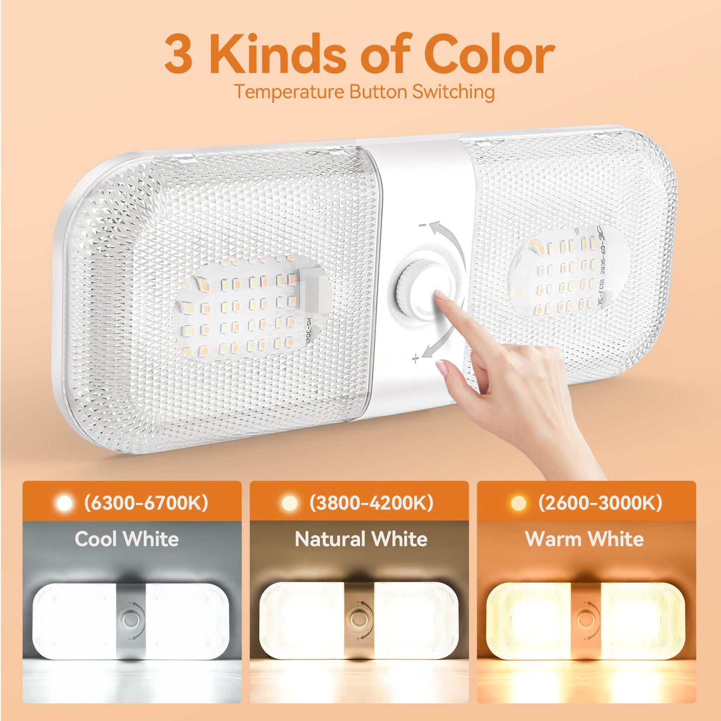 LILTSDRAE RV Lights Interior 1700LM，3 Color 12V Volt Led Light, Super Bright 120 LEDs Dome Light Fixture for RV Accessories/Camper/Car/Trailer/Boat ((Crystal Finish/(Cold +Warm+Natural Light) 4PCS))